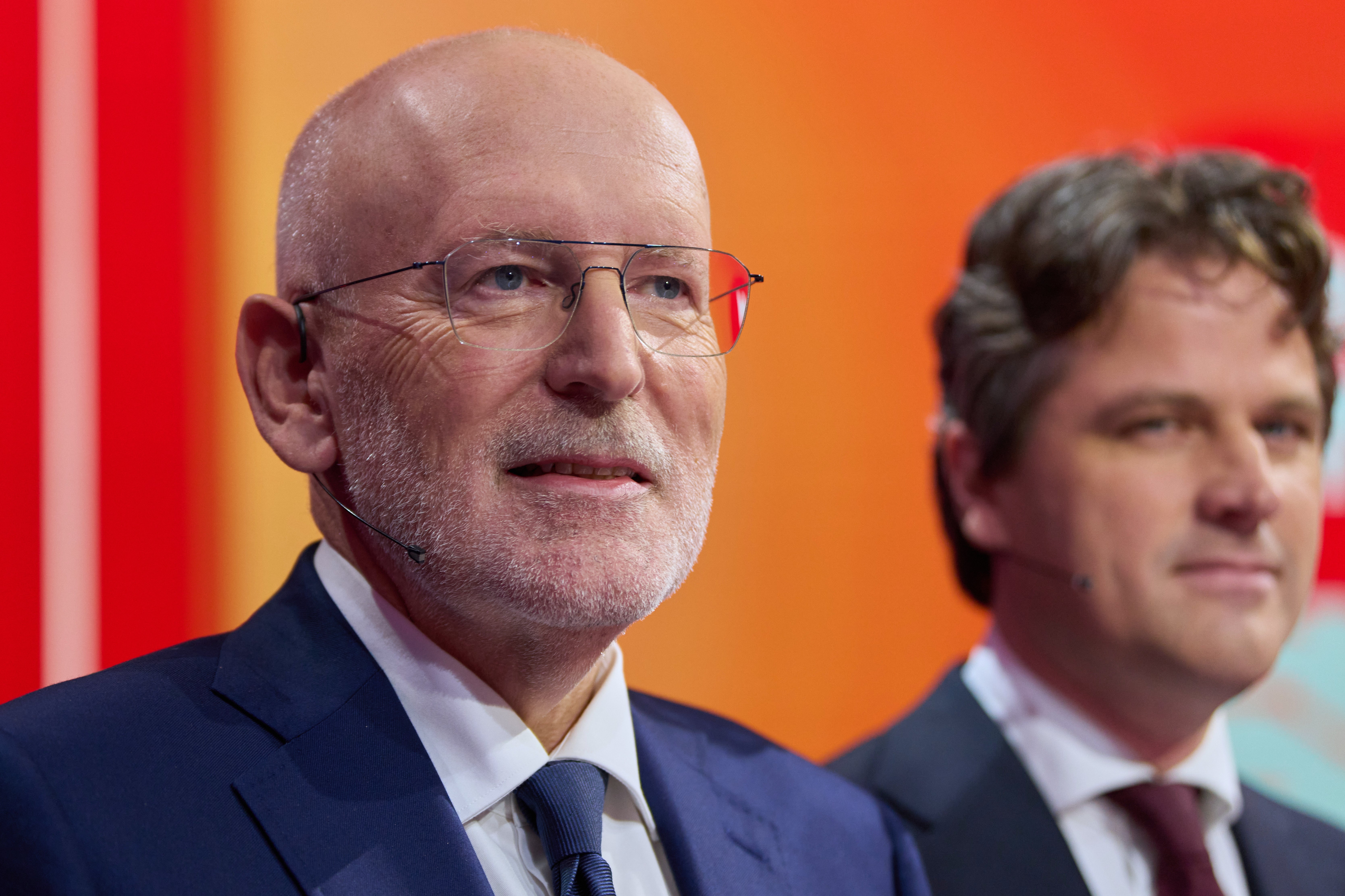 Frans Timmermans, of the center-left two-party bloc of Labor Party and Green Left, and Henri Bontenbal, party leader of the Christian Democratic Appeal, CDA, right.