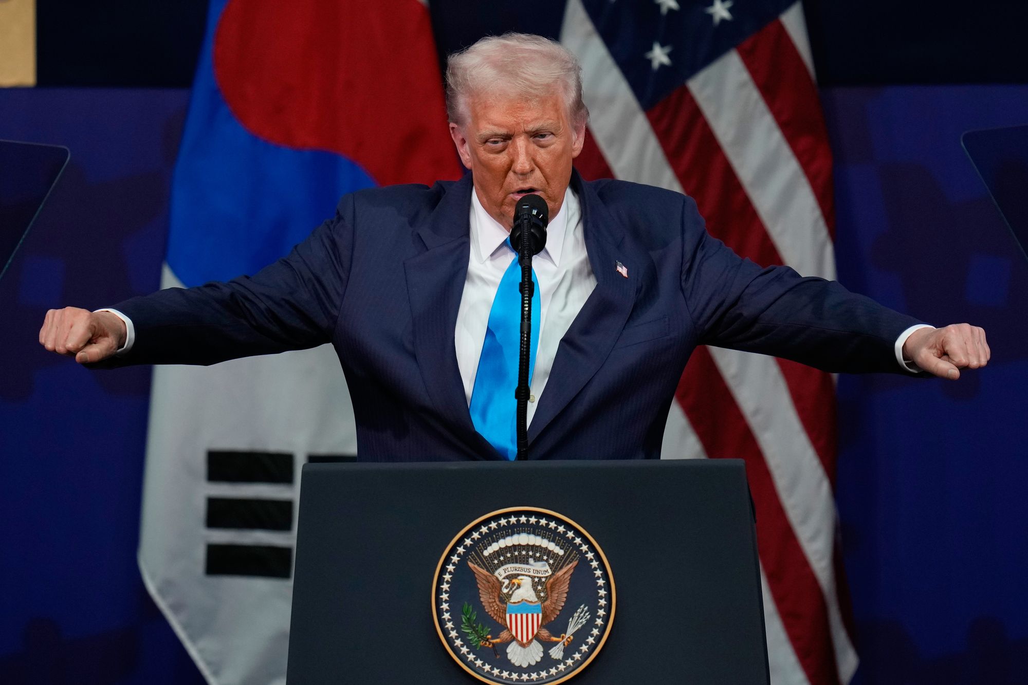 Donald Trump speaks at the Asia-Pacific Economic Cooperation (APEC) CEO summit in Gyeongju