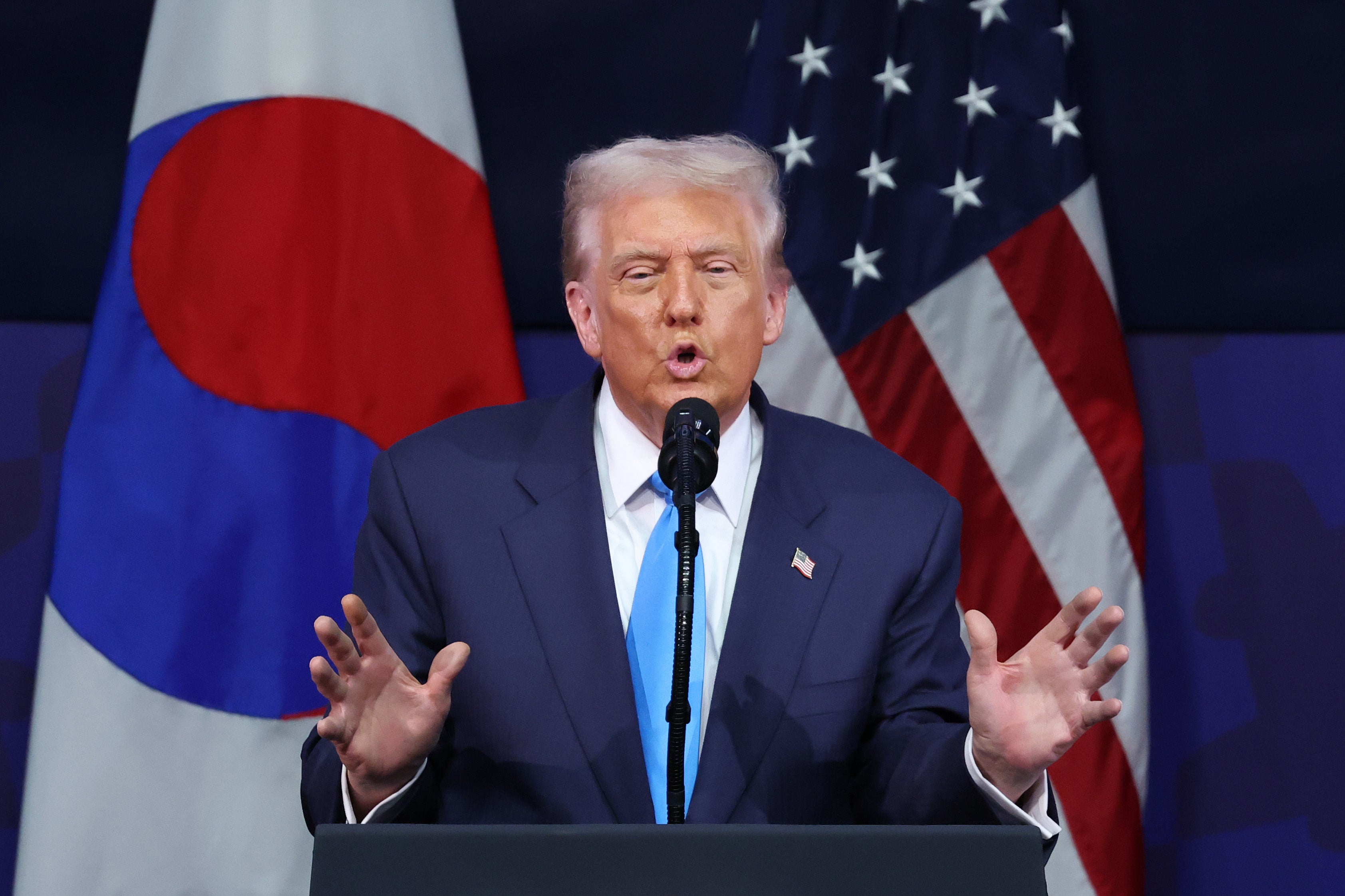 <p>U.S. President Donald Trump ventures into an impersonation of Indian PM Narendra Modi at the APEC CEO Summit in Gyeongju, South Korea, on Wednesday October 29 2025</p>