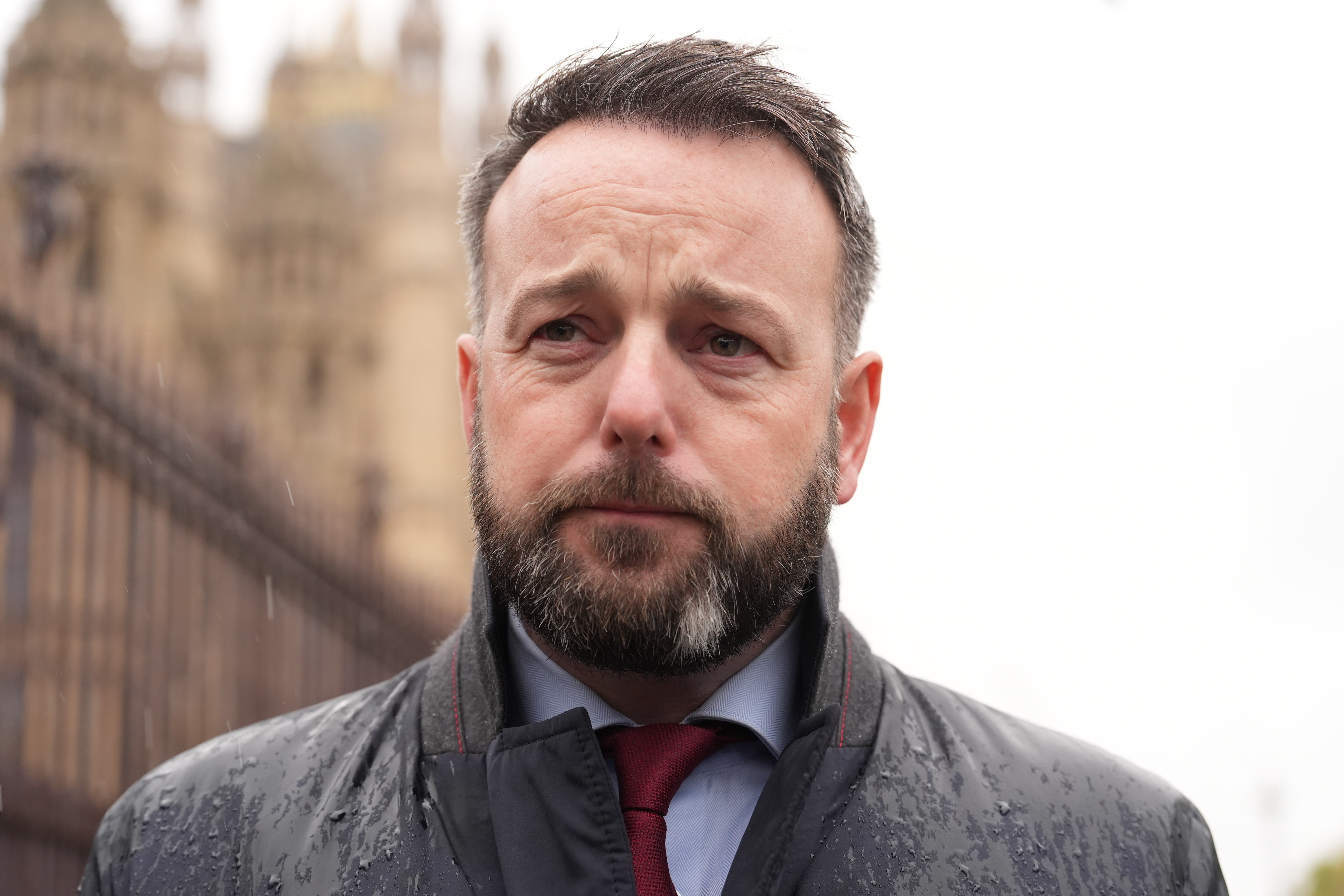 Colum Eastwood speaking to the media on College Green in Westminster, London. The former SDLP leader is to accept a police warning as an alternative to prosecution for taking part in an unnotified parade in Northern Ireland, a court has heard. The Foyle MP had been charged in connection with a pro-Palestinian rally that took place in Londonderry last February. Picture date: Wednesday October 29, 2025.