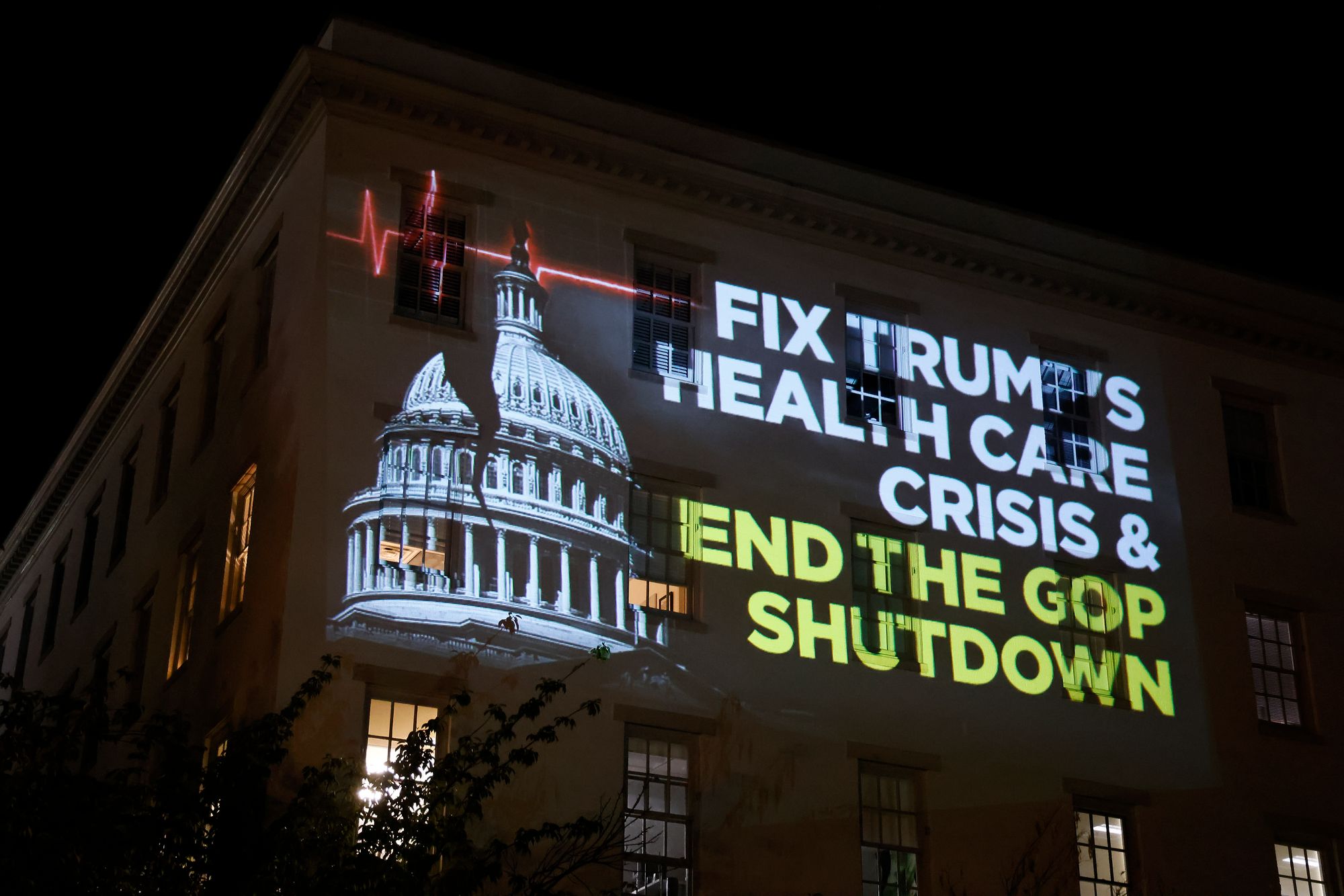 RNC building projection blames the government shutdown on Republicans