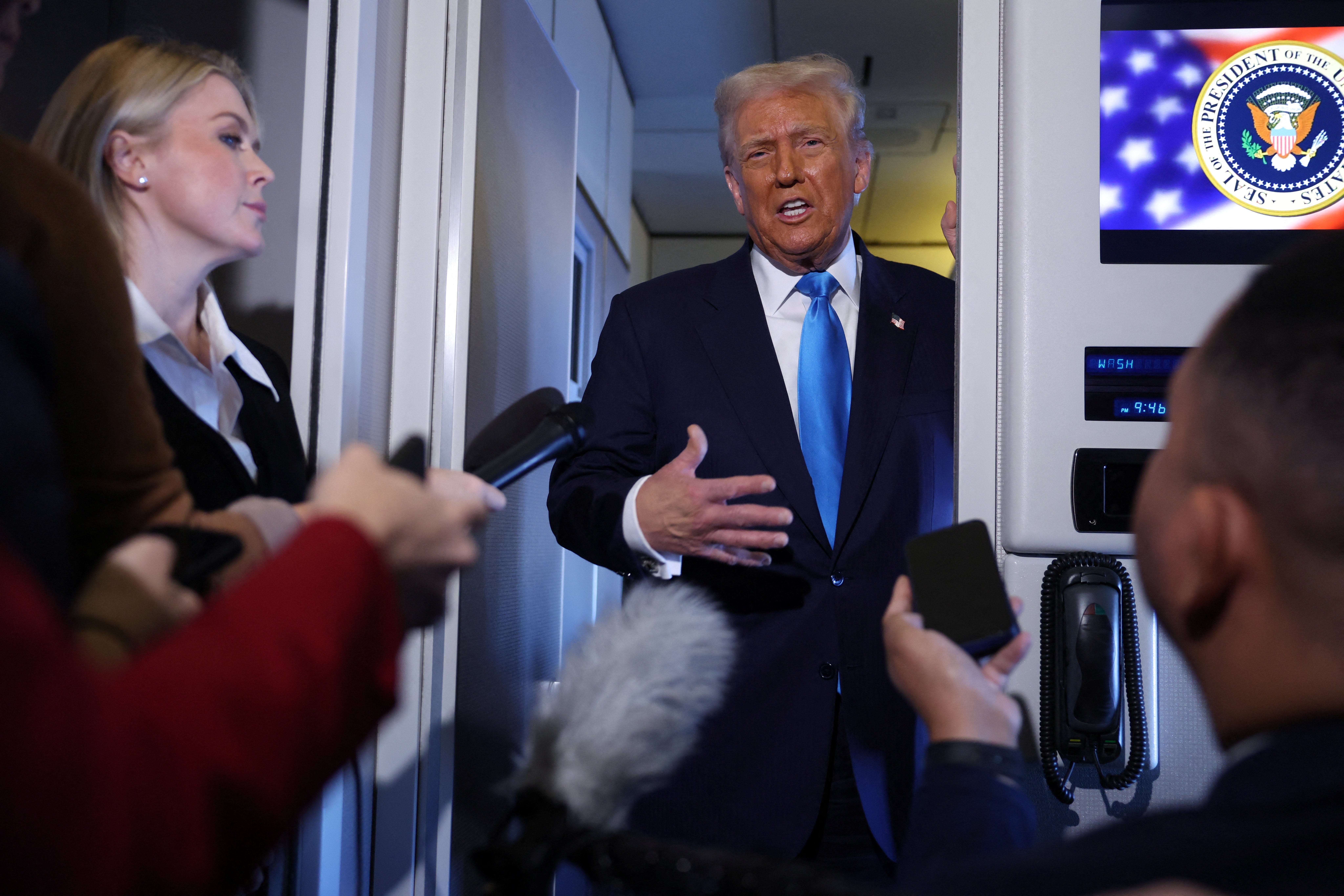 President Donald Trump speaking to reporters aboard Air Force One en route from Japan to South Korea on Wednesday, a session in which he expressed disappointment about not being eligible for a third term in office