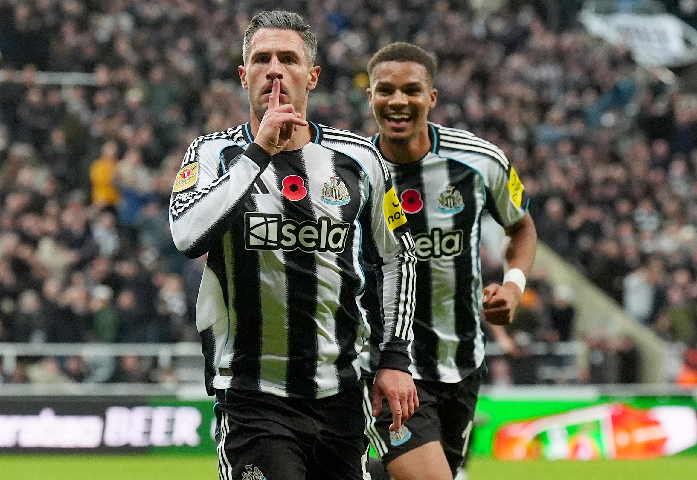 Fabian Schar (left) was on target with Newcastle’s opener