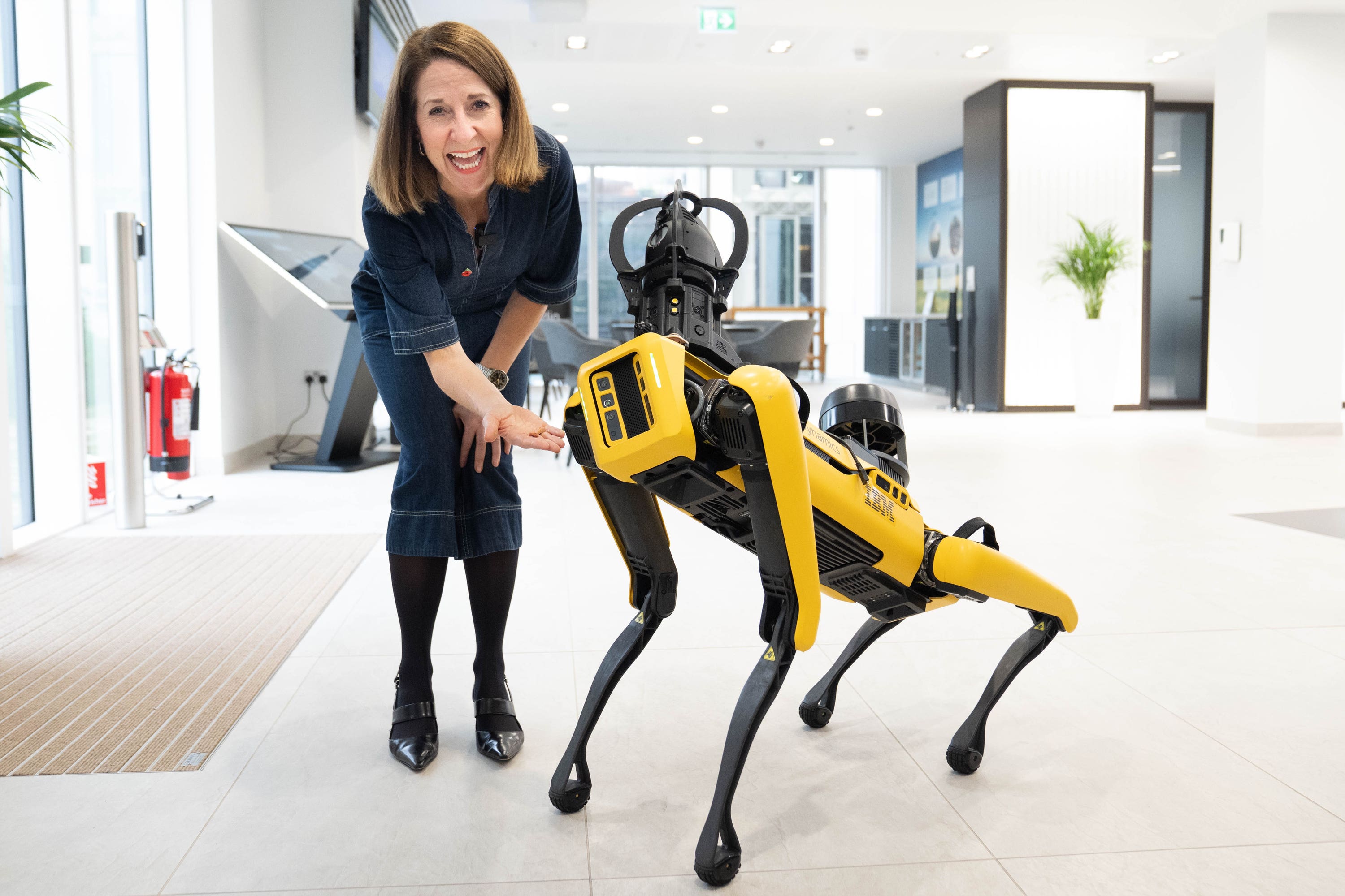 Science and Technology Secretary Liz Kendall met Spot, a robotic dog during a visit to IBM’s London headquarters (Stefan Rousseau/PA) (PA Wire)