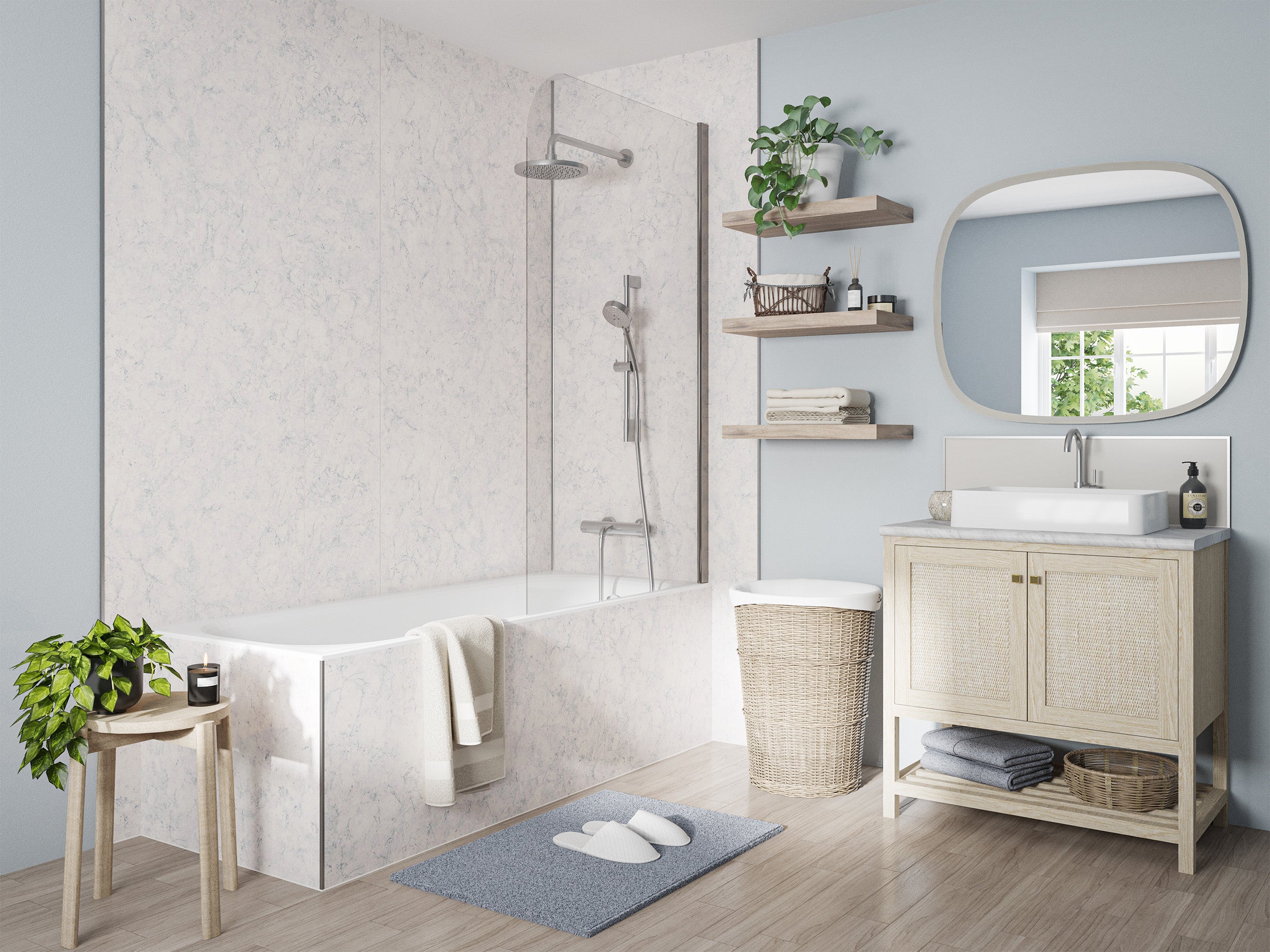 Wetwall Mermaid Shower Panel – Blue Eiger, from £171, (900mm wide), Bathcenter