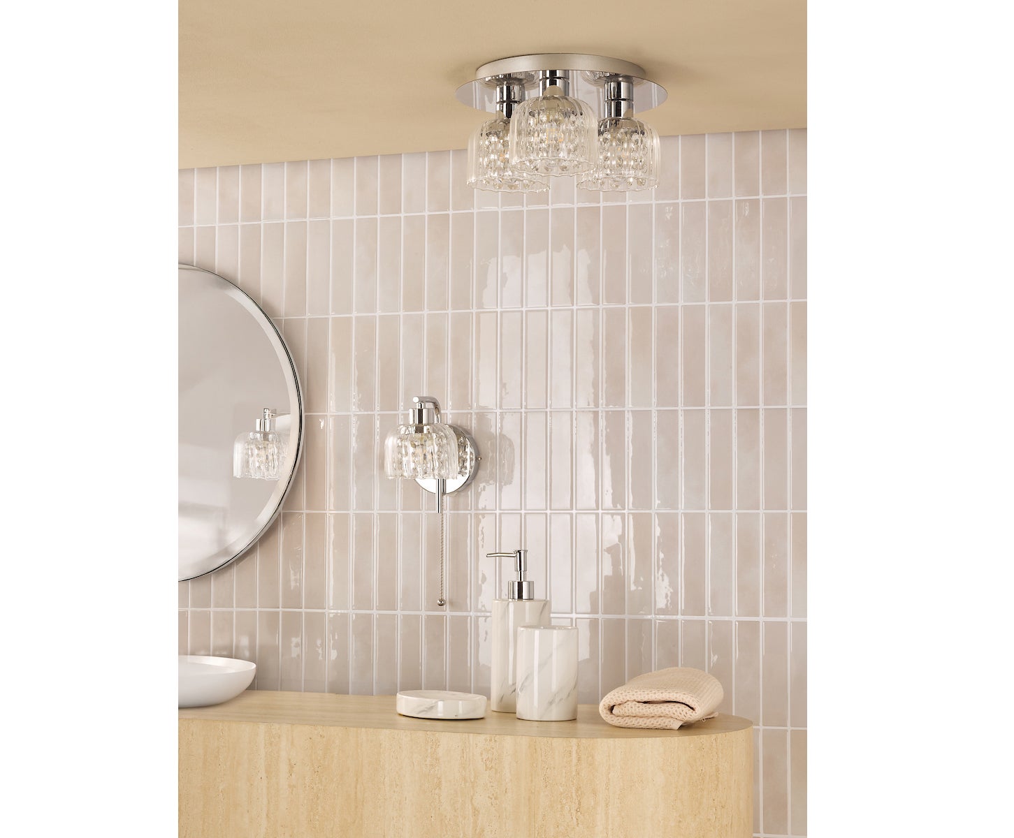 Forseti 3 Light Bathroom Flush Light Polished Chrome and Glass IP44, £90, Dar Lighting