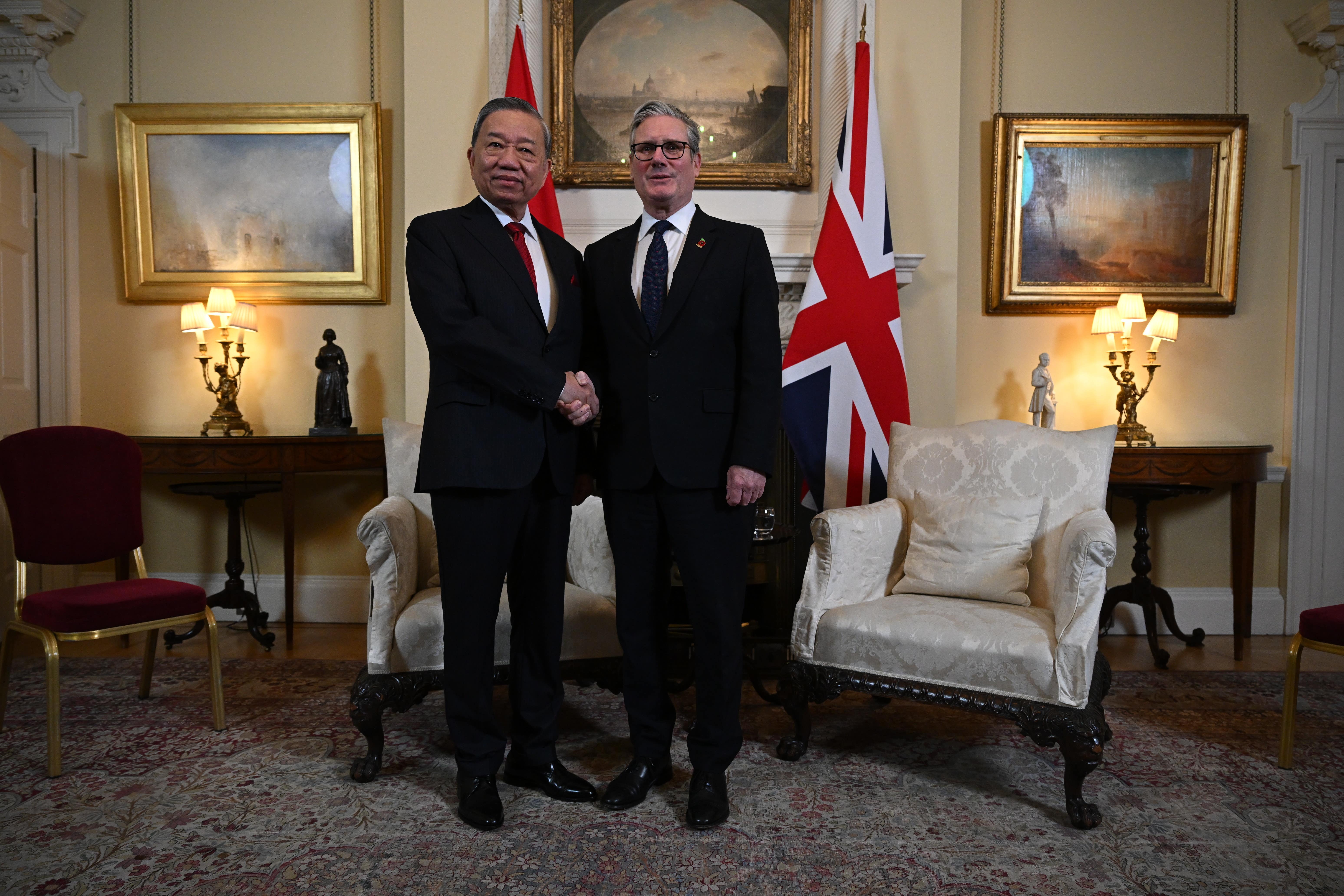 Prime Minister Sir Keir Starmer with general secretary of the Communist Party of Vietnam To Lam at 10 Downing Street, London, ahead of talks (Leon Neal/PA)