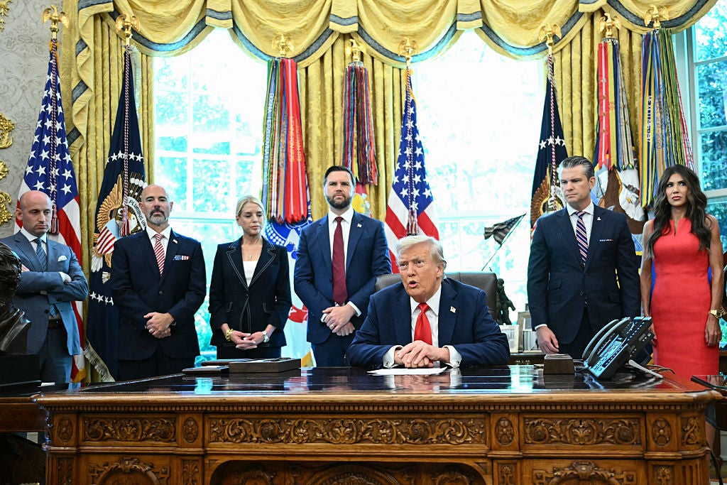 Three of Donald Trump's closest advisers, pictured here, are among the officials living in homes typically reserved for military commanders: Noem, Stephen Miller, and Pete Hegseth