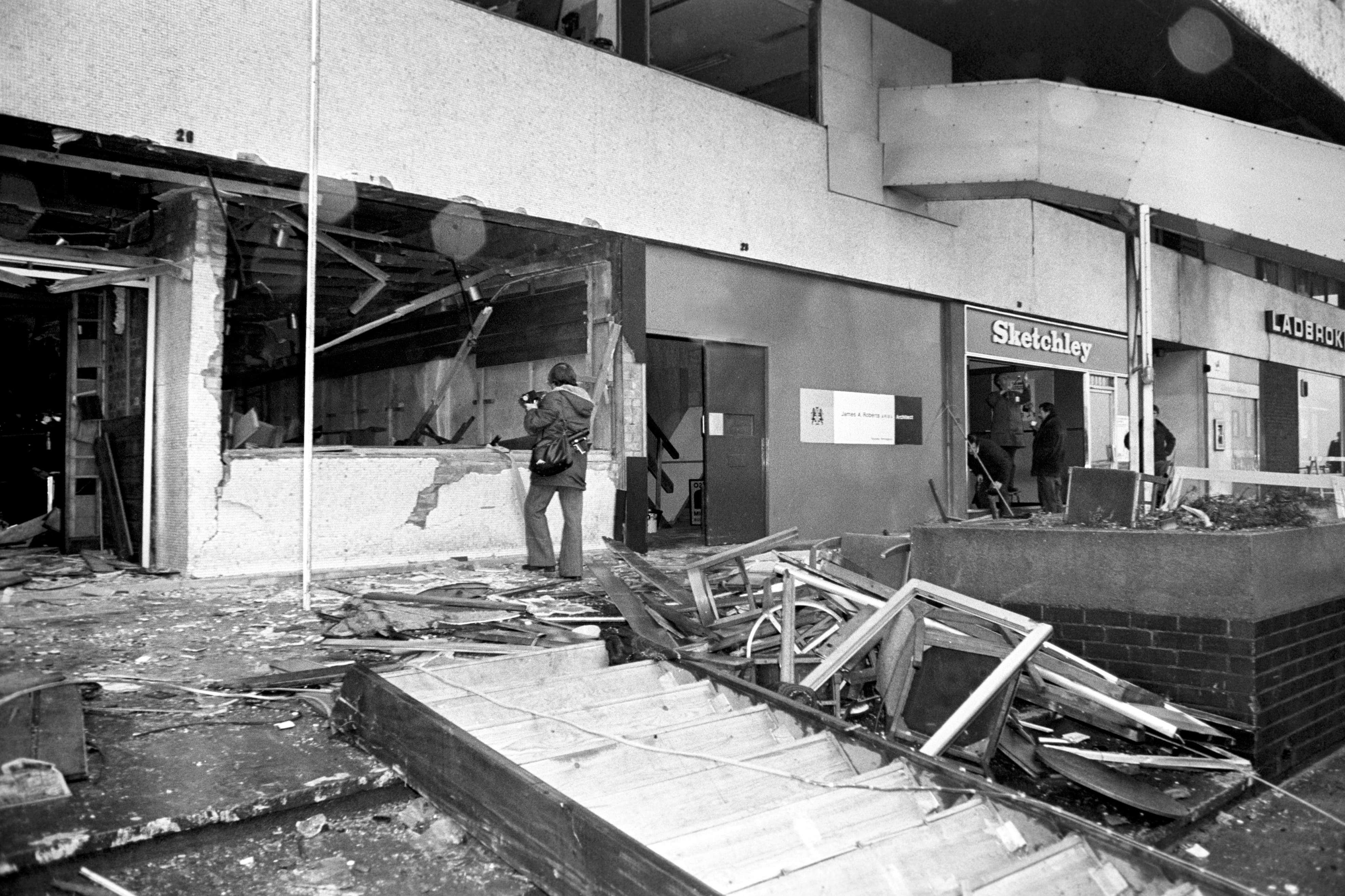 The aftermath of the fatal bomb attack on the Mulberry Bush pub (PA)
