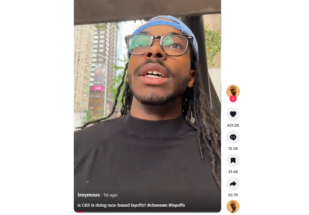 CBS News producer Trey Sherman reacted to his layoff on Wednesday by accusing his superior of playing favorites and helping relocate only white staffers to other jobs at the network.