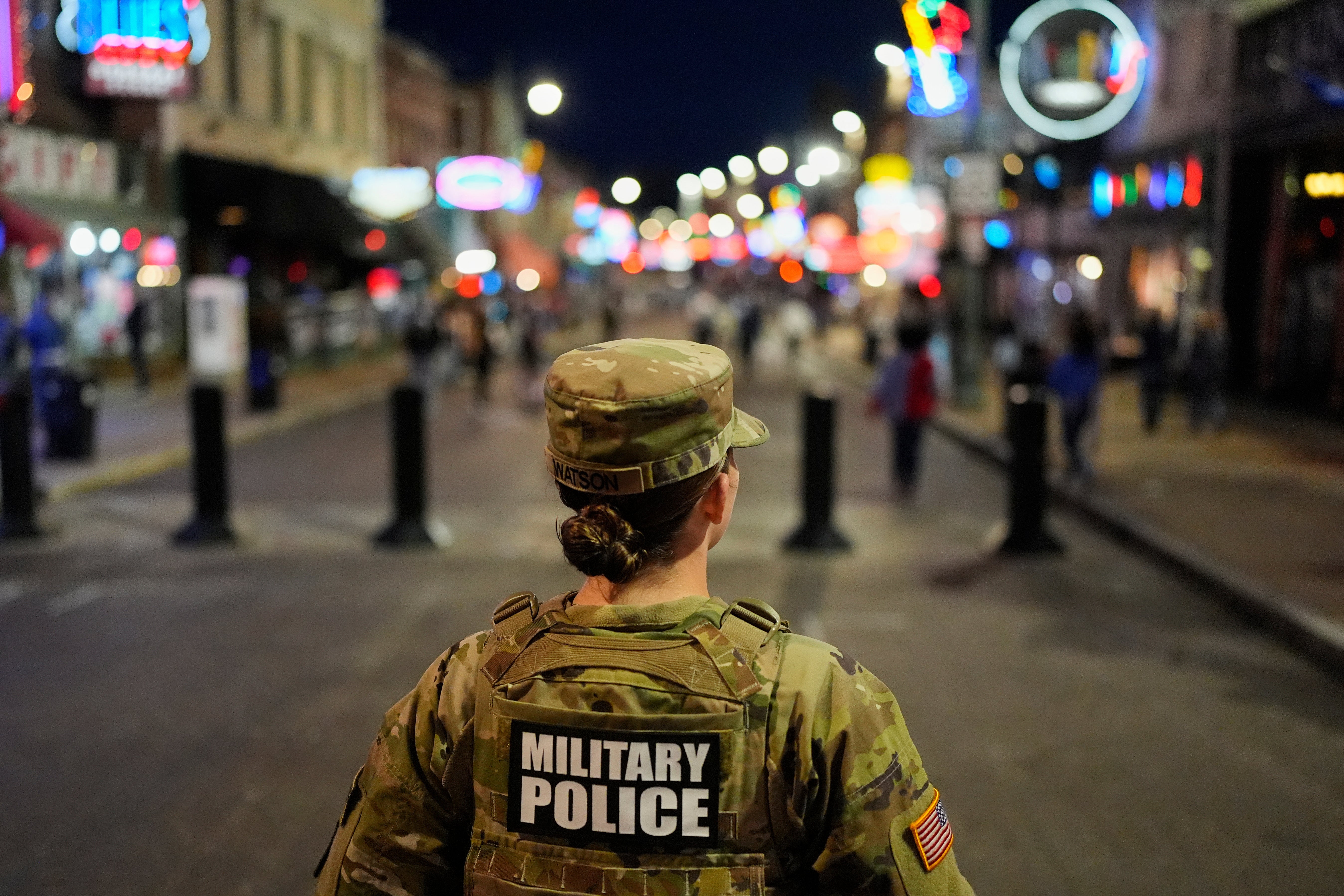 A National Guardsman patrols in Memphis, Tennessee