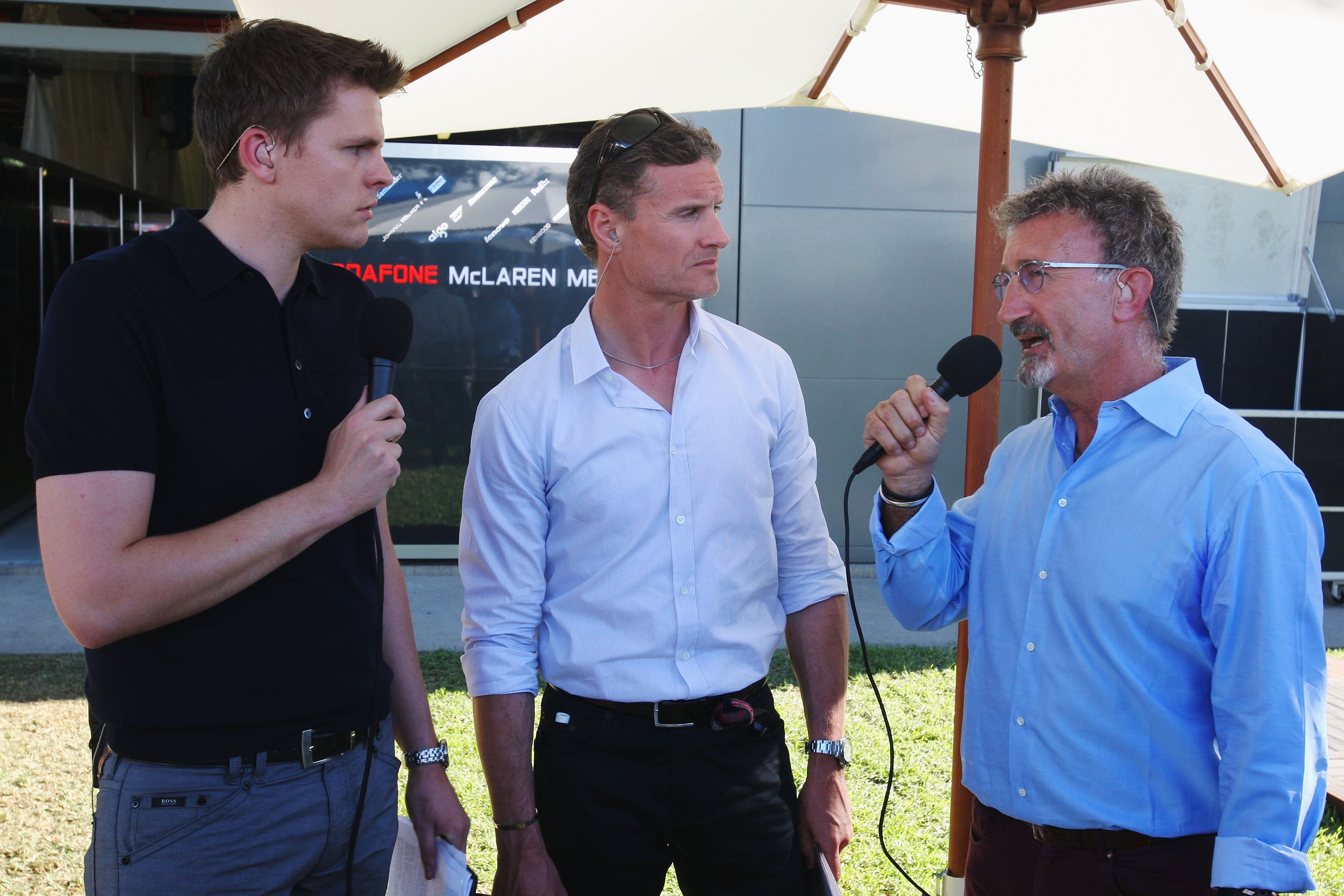 Jordan (right) was a key cog in the BBC's presenting trio of F1 (Jake Humphrey, left, David Coulthard, centre)
