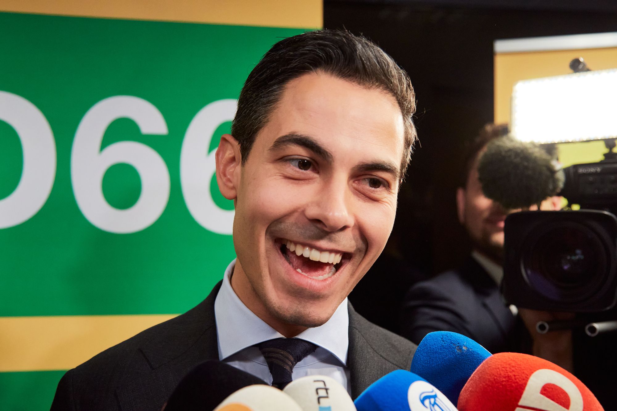 D66 leader Rob Jetten addresses the media on October 30 after votes began to surge for his party in the Dutch election