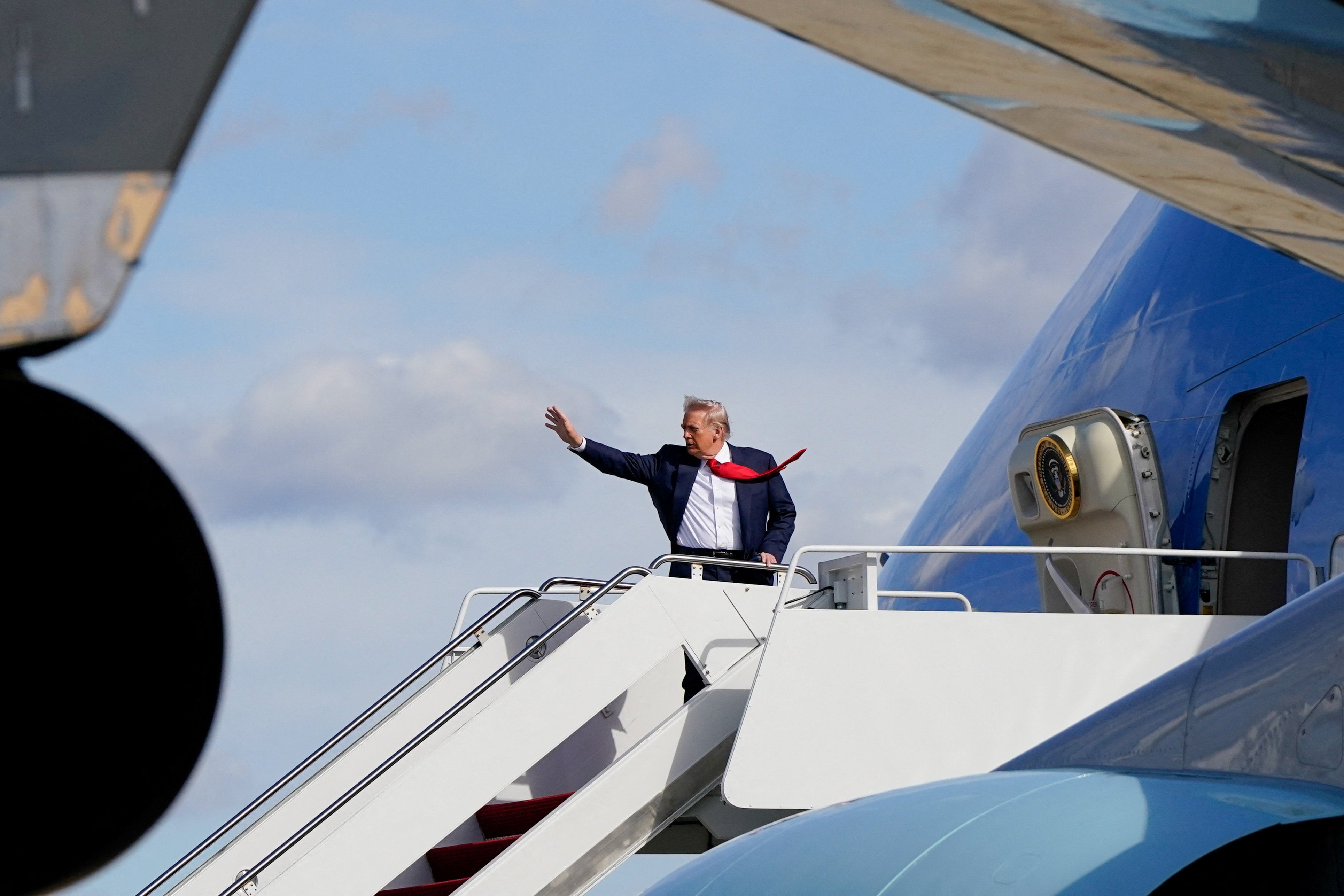 U.S. President Donald Trump as he boards Air Force One for Florida from Joint Base Andrews, Maryland, on October 31