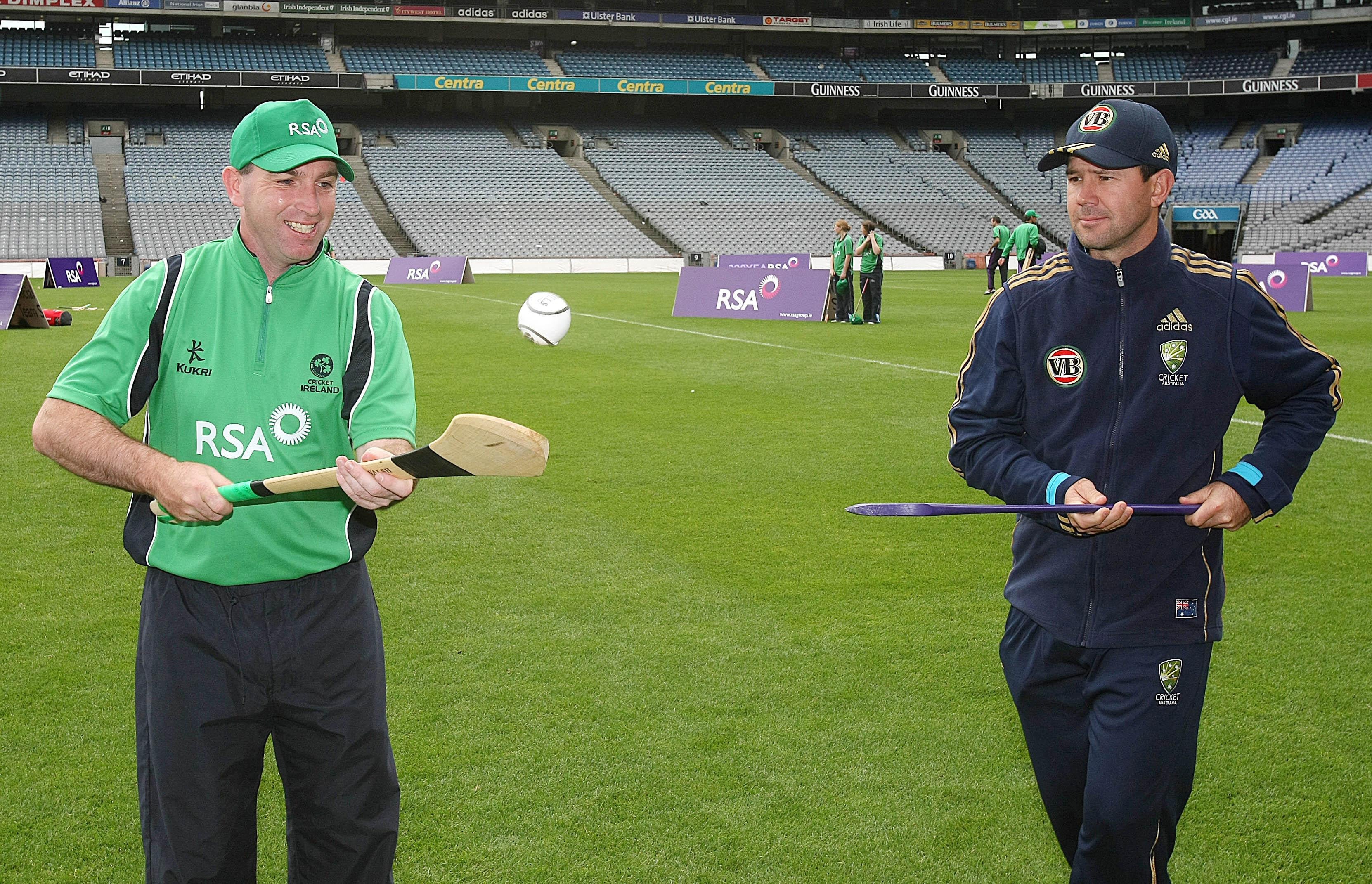 DJ Carey with Australia cricket captain Ricky Ponting during a media event at Croke Park, Dublin in 2010 (PA)