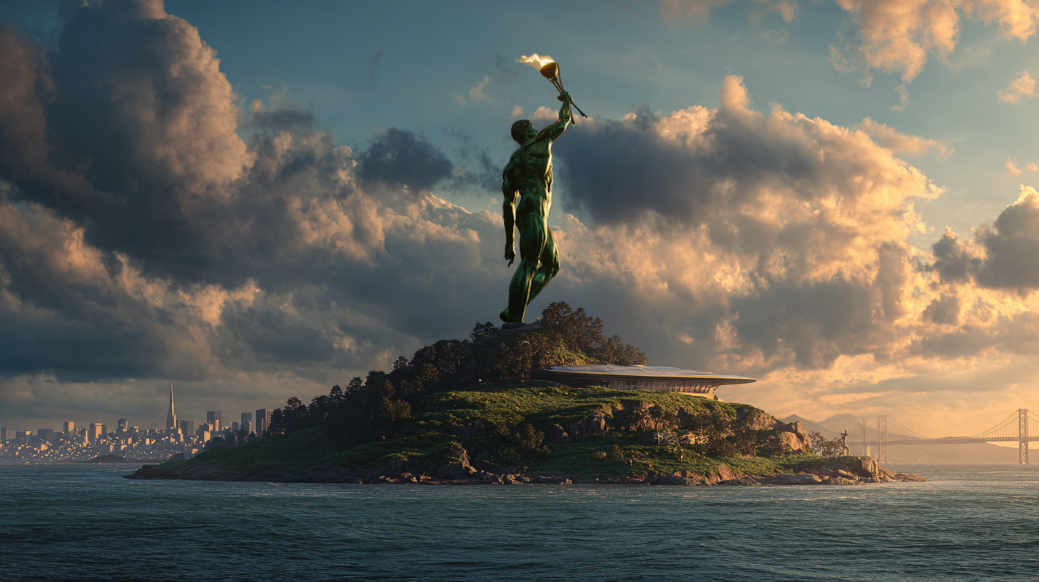 The proposal, shown here in an artist’s rendering, has inspired criticism that Prometheus, often held up as a sign of hubris, is a poor fit for a national monument and more a reflection of Big Tech’s ego