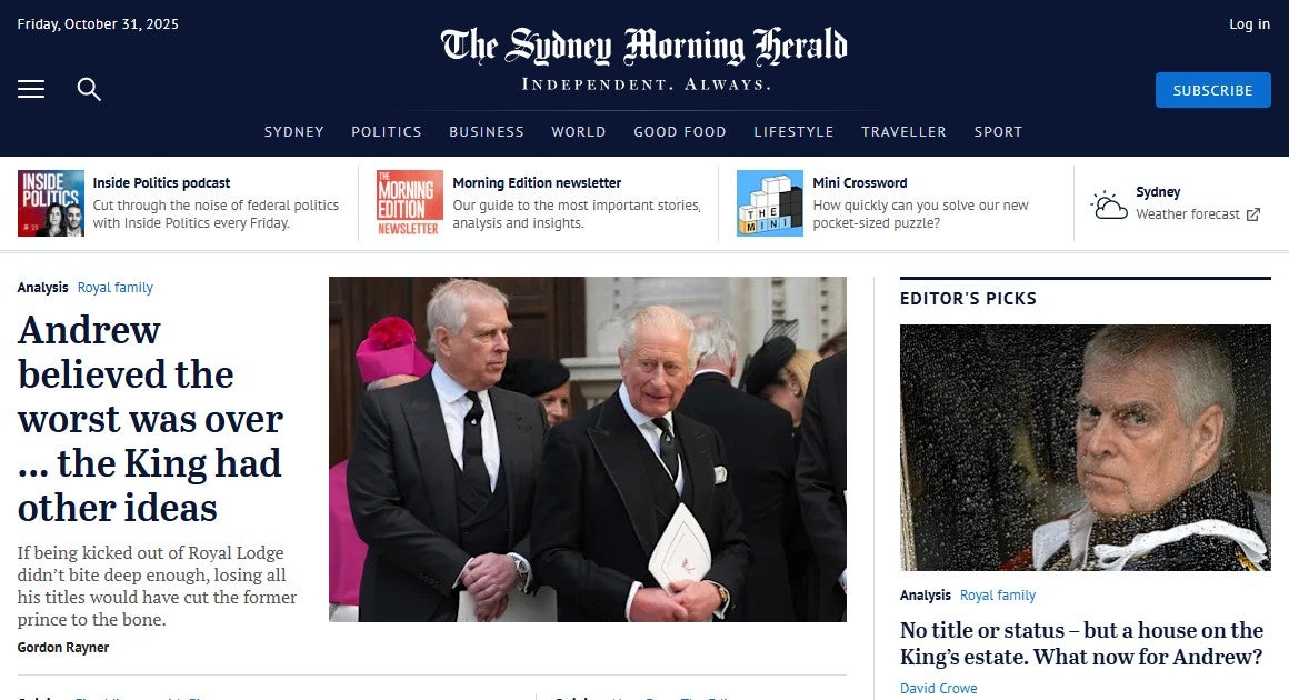 The King’s announcement on Thursday became the lead story on several news sites, including ‘The Australian’ and ‘The Sydney Morning Herald’