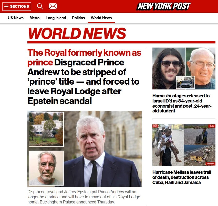 The ‘New York Post’ dubbed Andrew as ‘disgraced’ and highlighted the palace’s reference to the victims