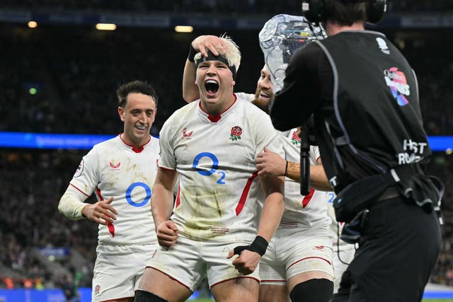 <p>Henry Pollock came off the bench to score England’s third try</p>