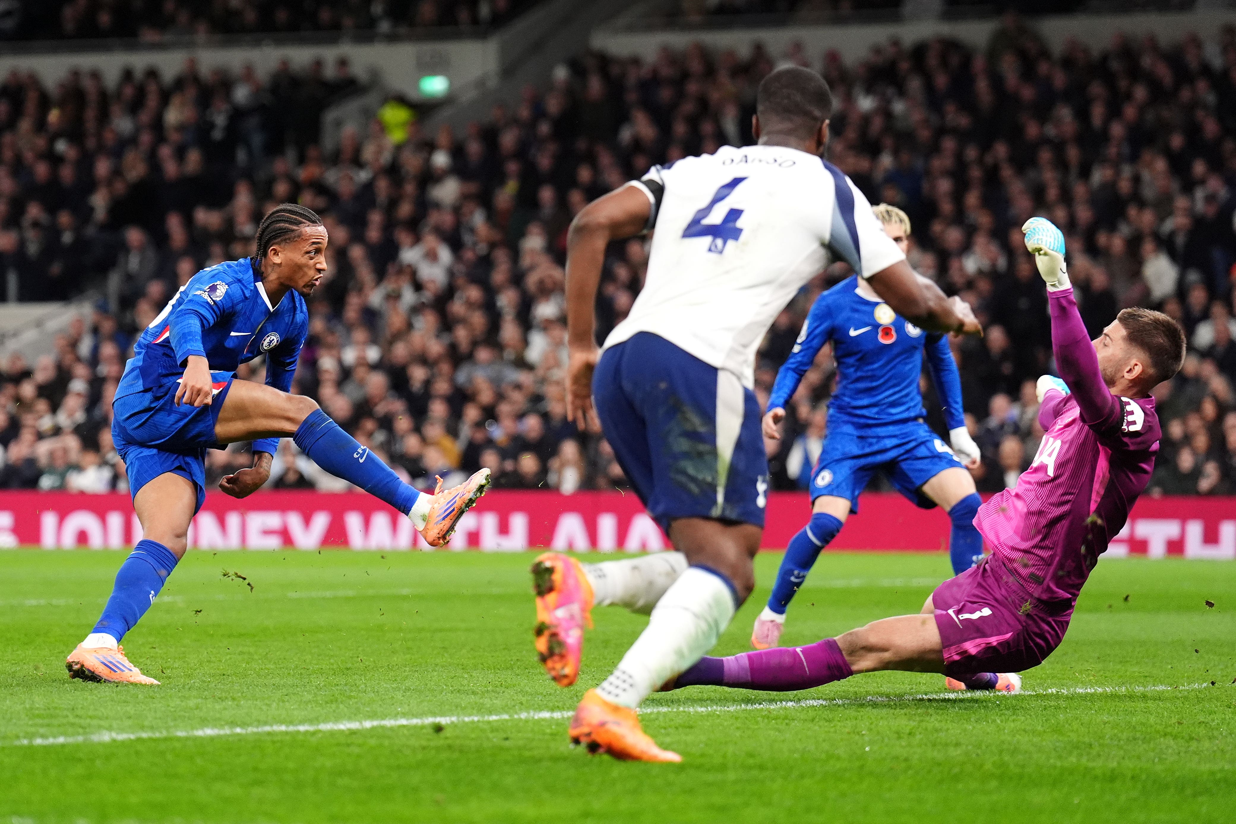 Chelsea’s Joao Pedro scores their side’s first goal during the Premier League match at the Tottenham Hotspur Stadium, London. Picture date: Saturday November 1, 2025.