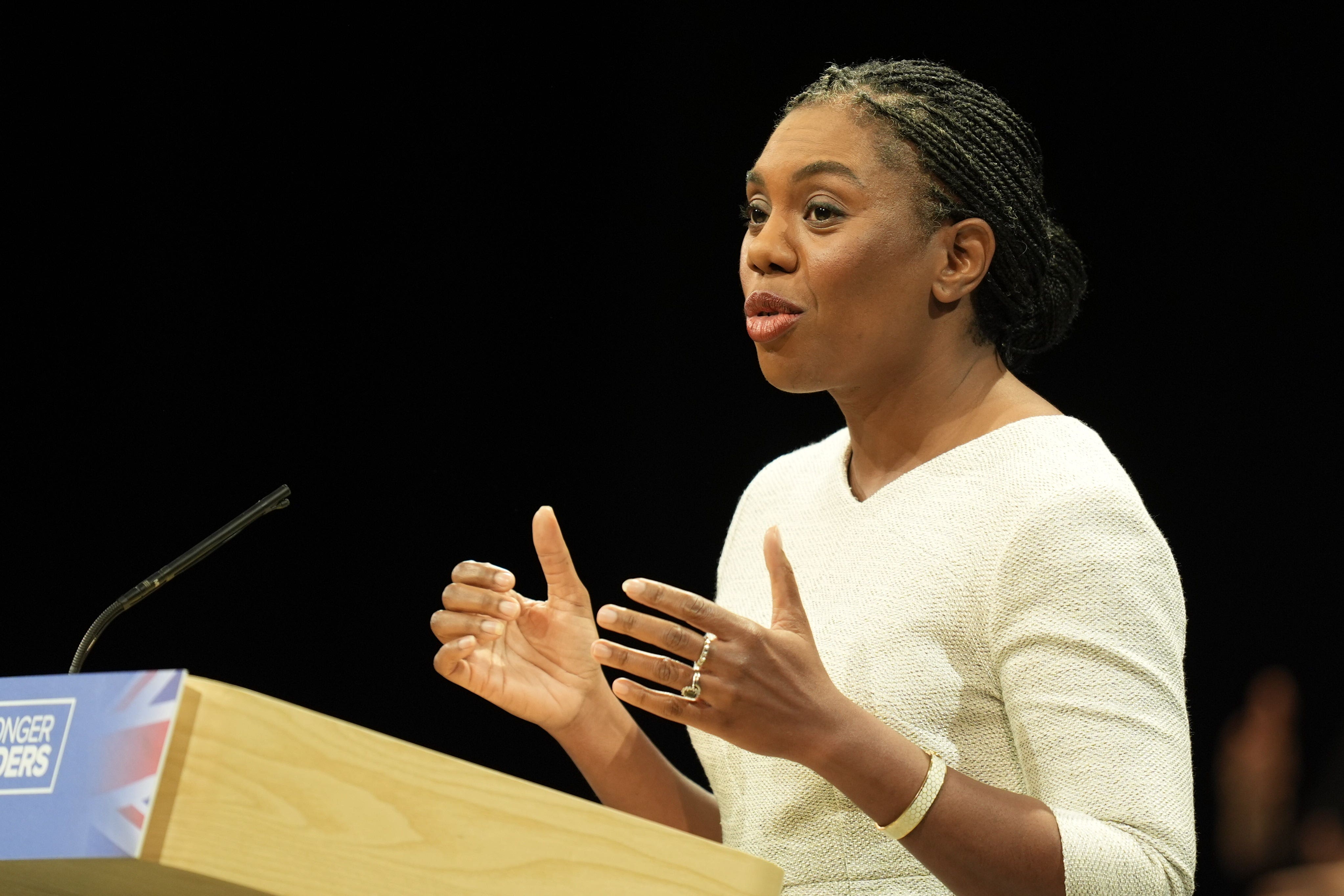 Kemi Badenoch delivering her keynote speech to the Conservative party conference in Manchester in October (Danny Lawson/PA)