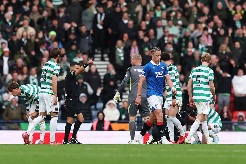 Thelo Aaasgaard was sent off for Rangers in their League Cup semi-final defeat