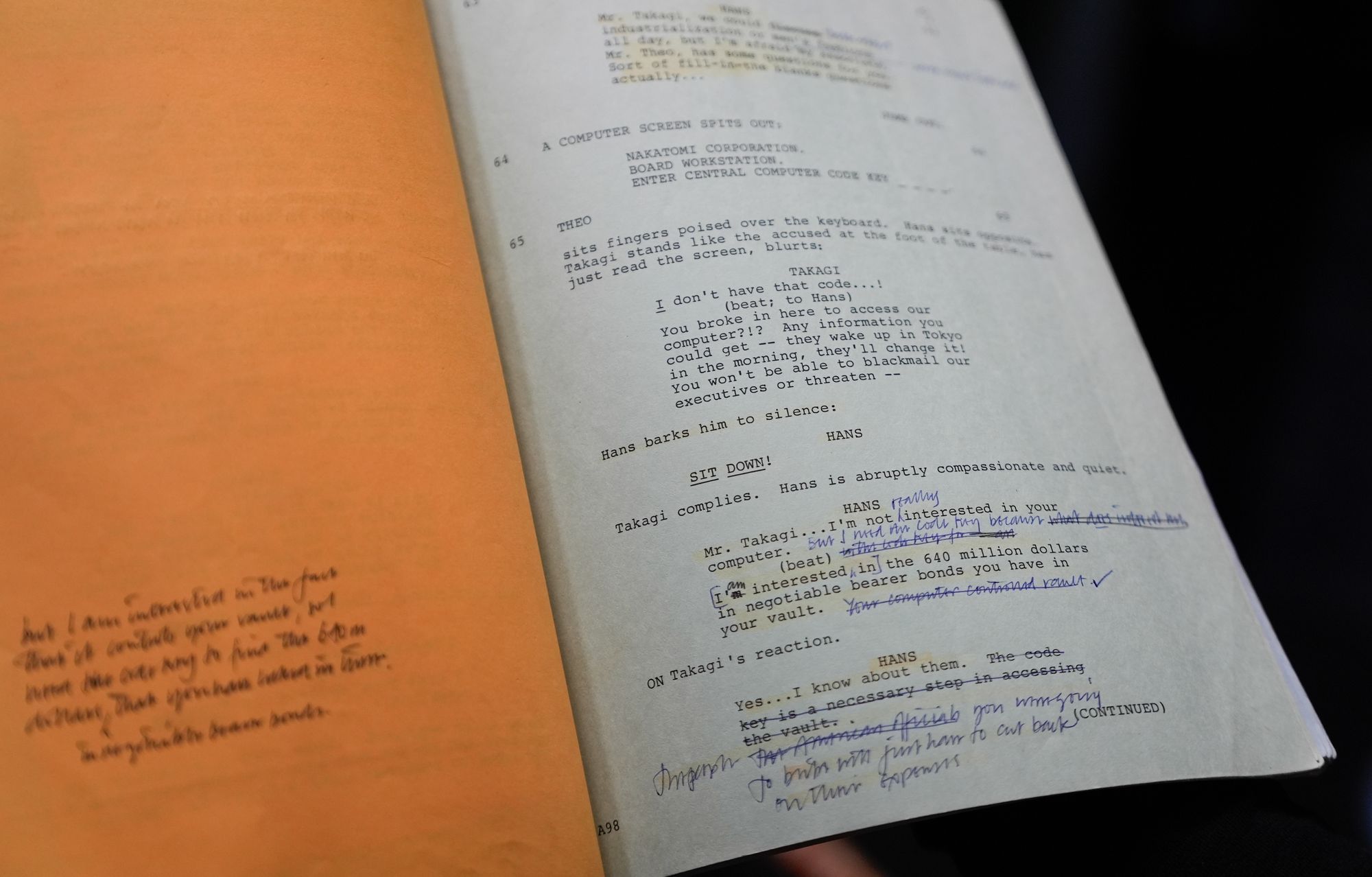 Alan Rickman's heavily-annotated personal shooting script, from the 1988 film 'Die Hard'
