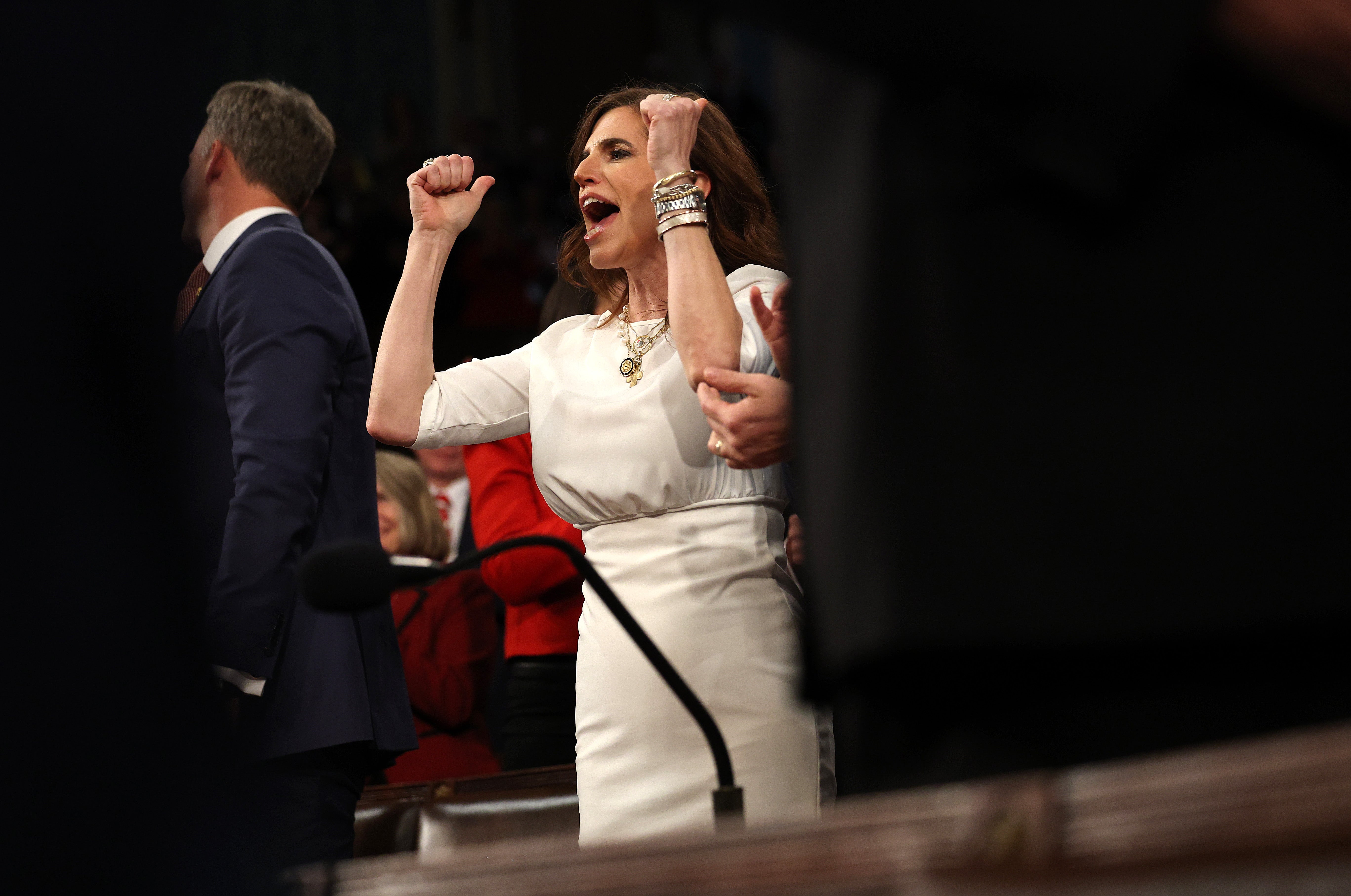 Rep. Nancy Mace (R-SC) claims fear for her life after the assassination of Charlie Kirk and two attempts on the life of President Donald Trump should excuse a foul-mouthed tirade at airport security last week. (Photo by Win McNamee/Getty Images)