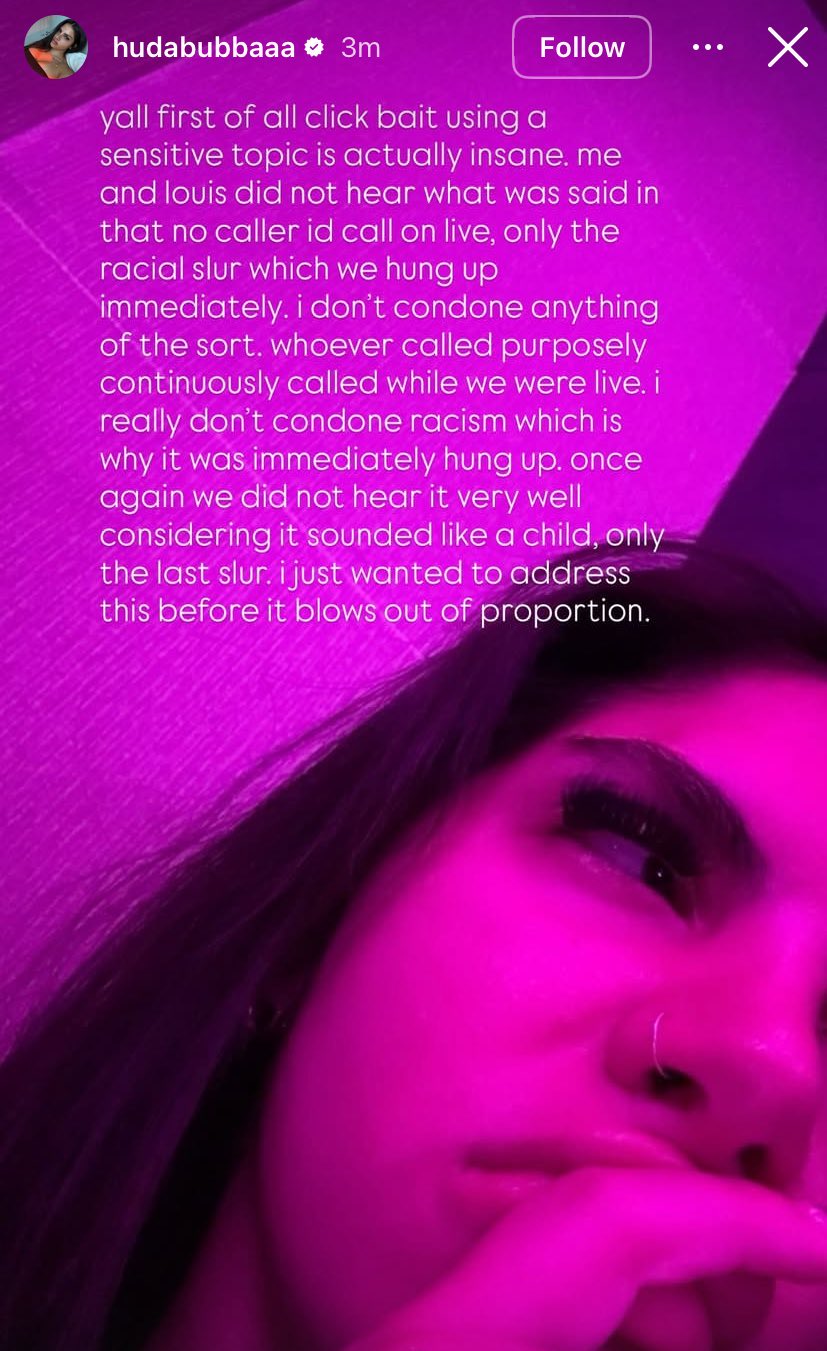 Huda Mustafa issued a statement hours after the livestream incident