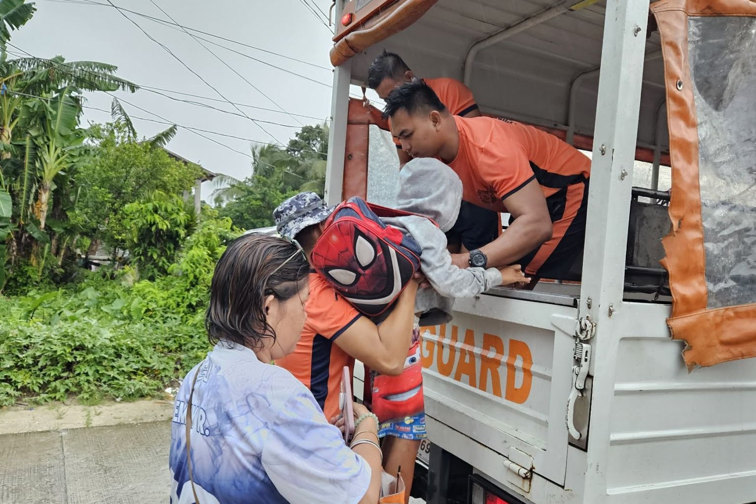 Residents are evacuated to safer grounds as Typhoon Kalmaegi nears the area of Guiuan, Eastern Samar province, central Philippines.