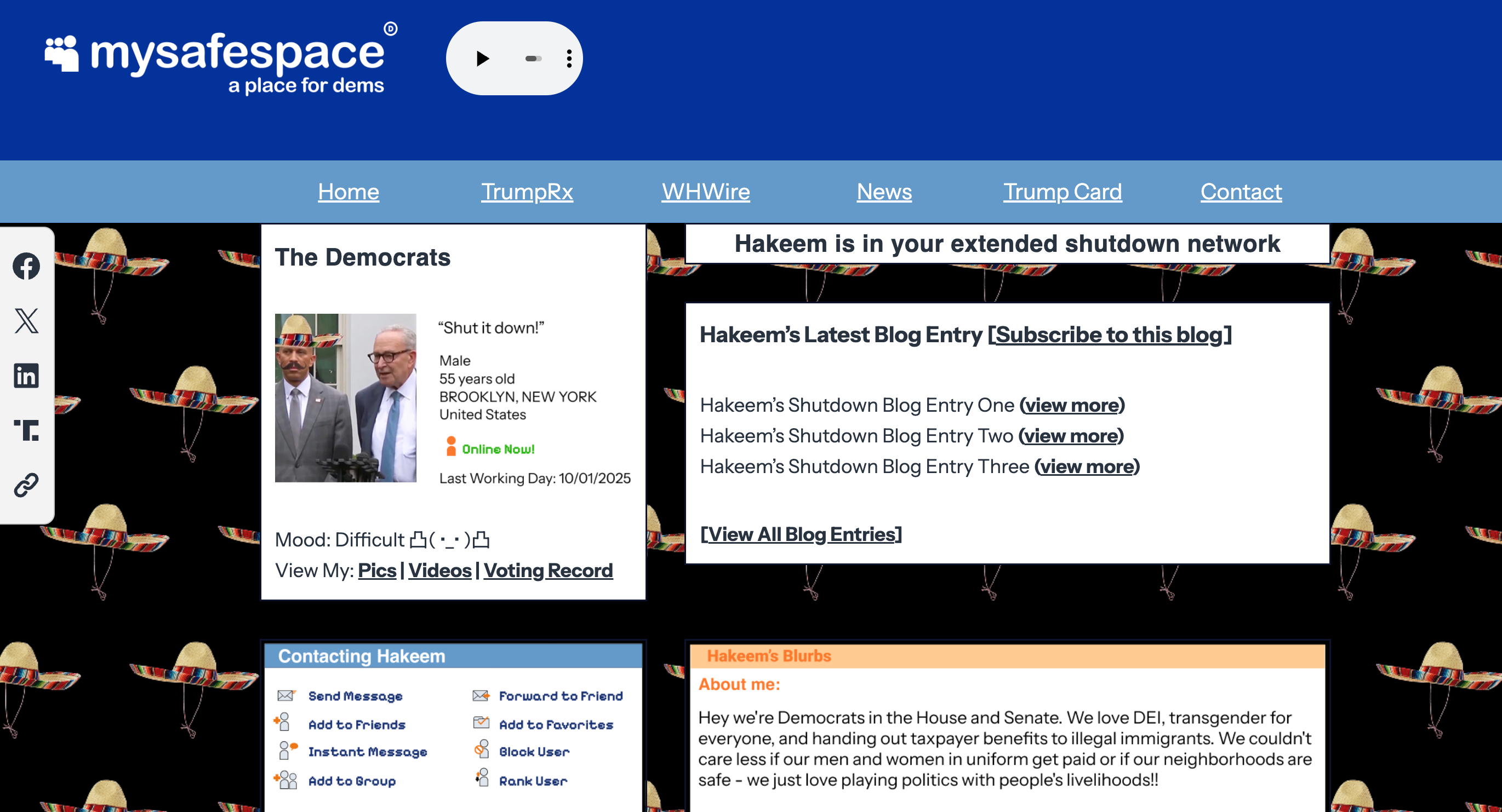 The White House's MySpace parody site mocking Democrats over the government shutdown