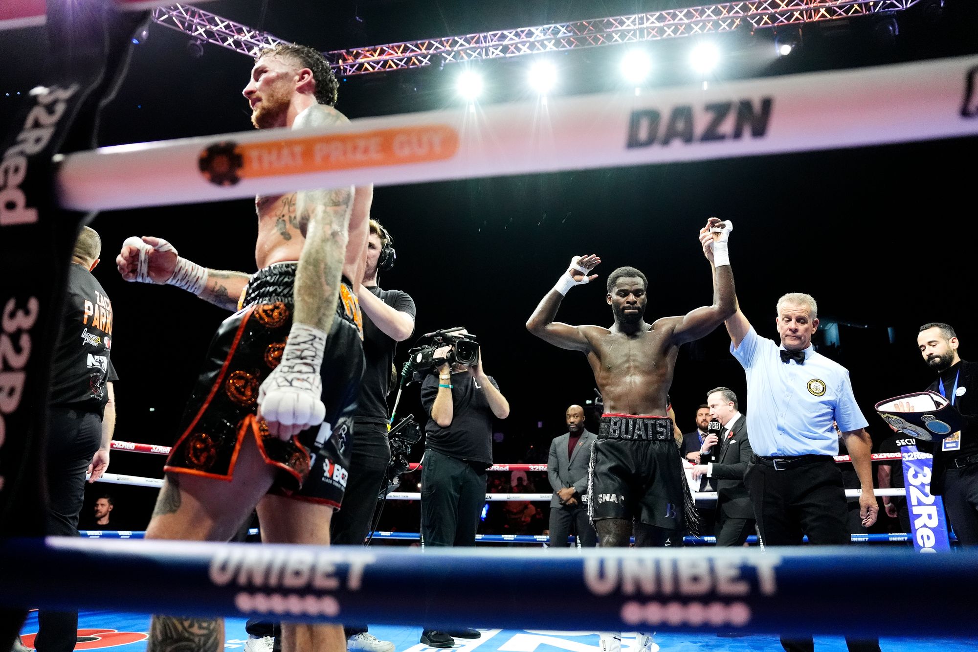 Josh Buatsi celebrates winning his Manchester bout against Zach Parker