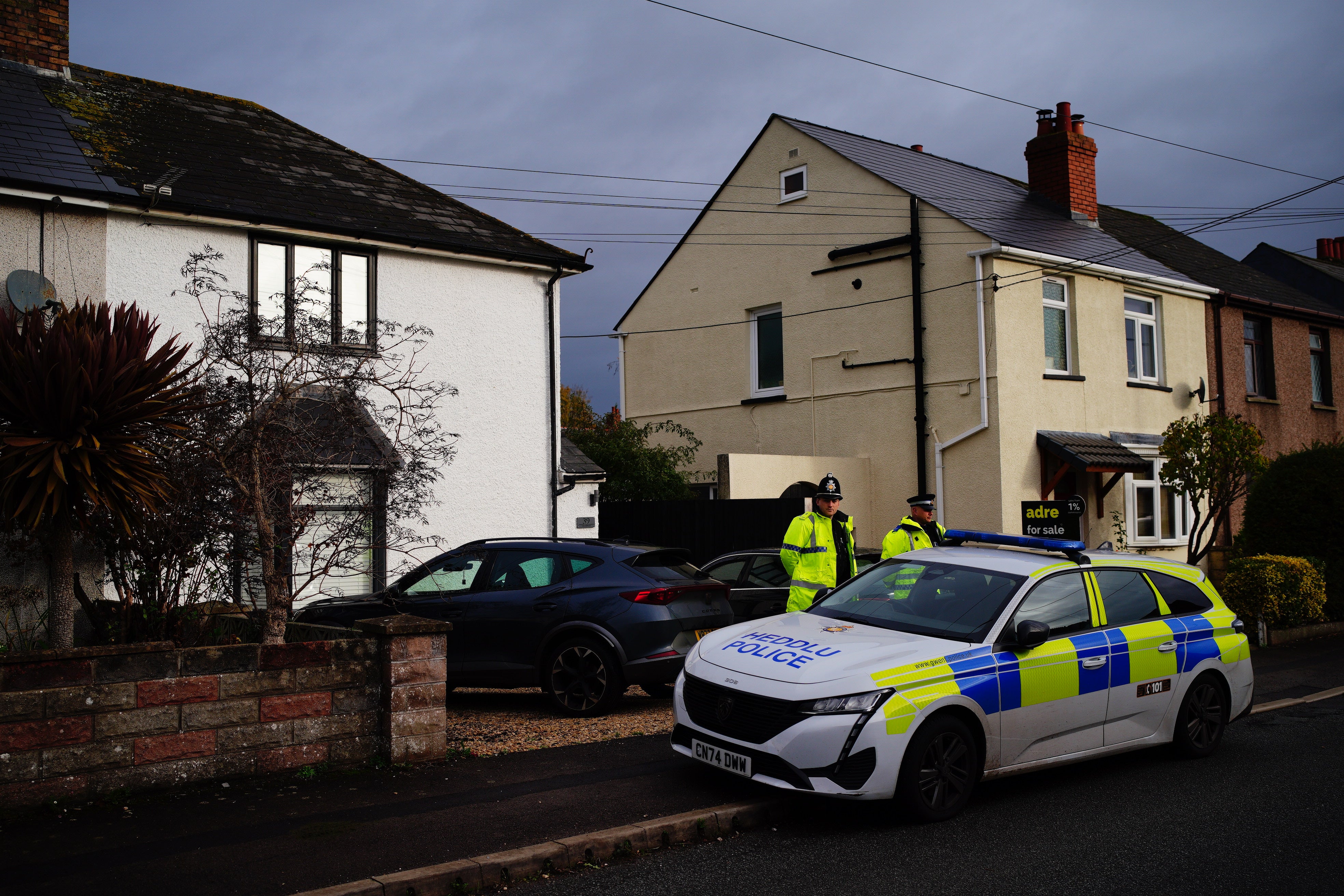Police at the scene after a baby died in a dog attack in Rogiet, South Wales