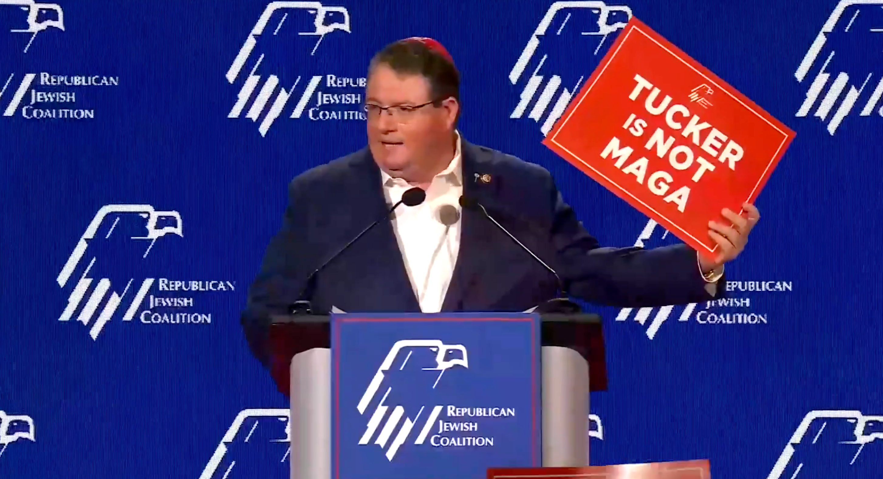Florida Republican Rep. Randy Fine attacks Tucker Carlson at the Republican Jewish Coalition convention in Las Vegas, Nevada, on Saturday November 1 2025
