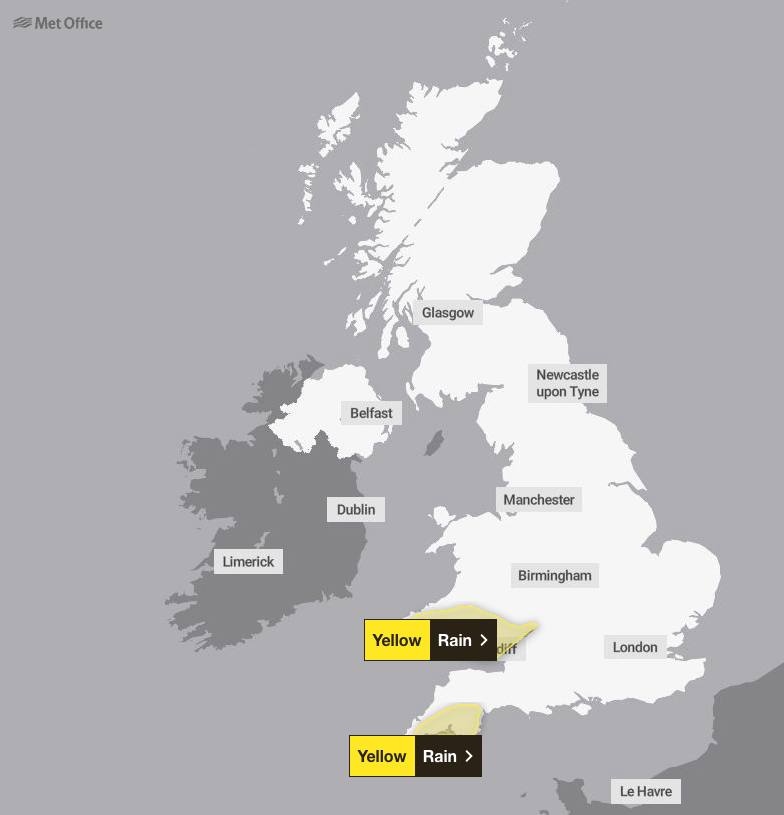 The Met Office has issued yellow weather warnings for Tuesday and Wednesday