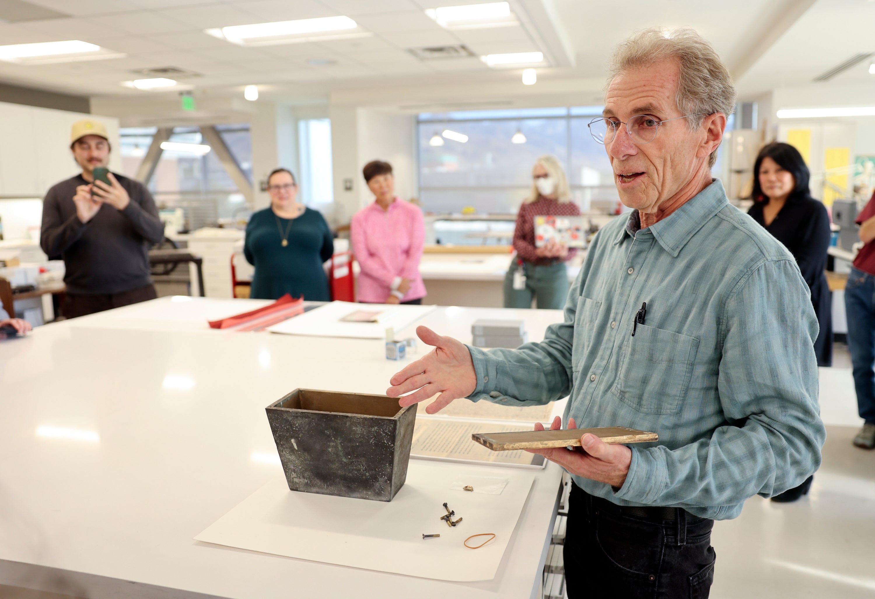 Randy Silverman, University of Utah Marriott Library head of preservation, talks about the uniqueness of a heavy metal box used for the Japanese Church of Christ's 100-year-old time capsule