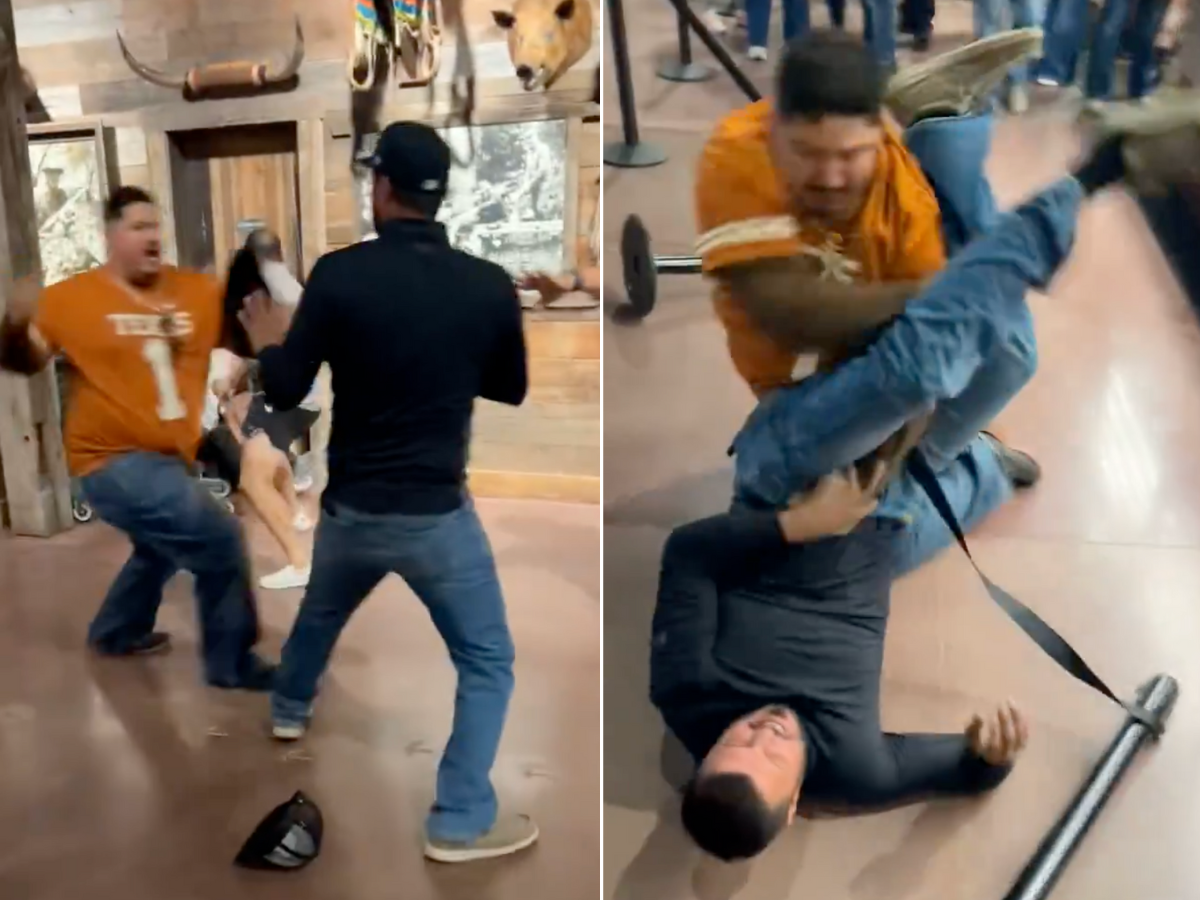 The fight broke Saturday during Bass Pro Shop’s opening weekend in Odessa, Texas, when two men waiting for the restroom began arguing