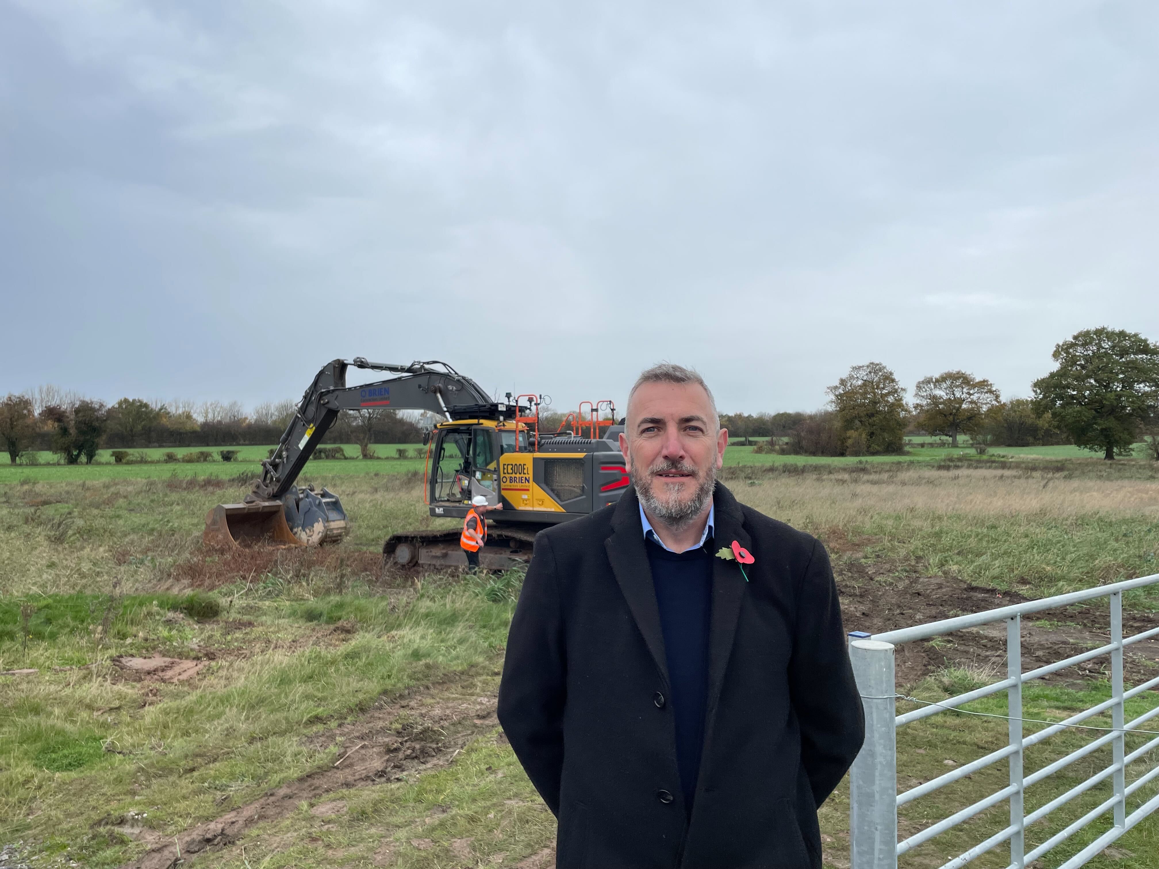 Richard Gamble received the idea for the monument from God while carrying a wooden cross on a 77-mile tour of Leicestershire in 2004