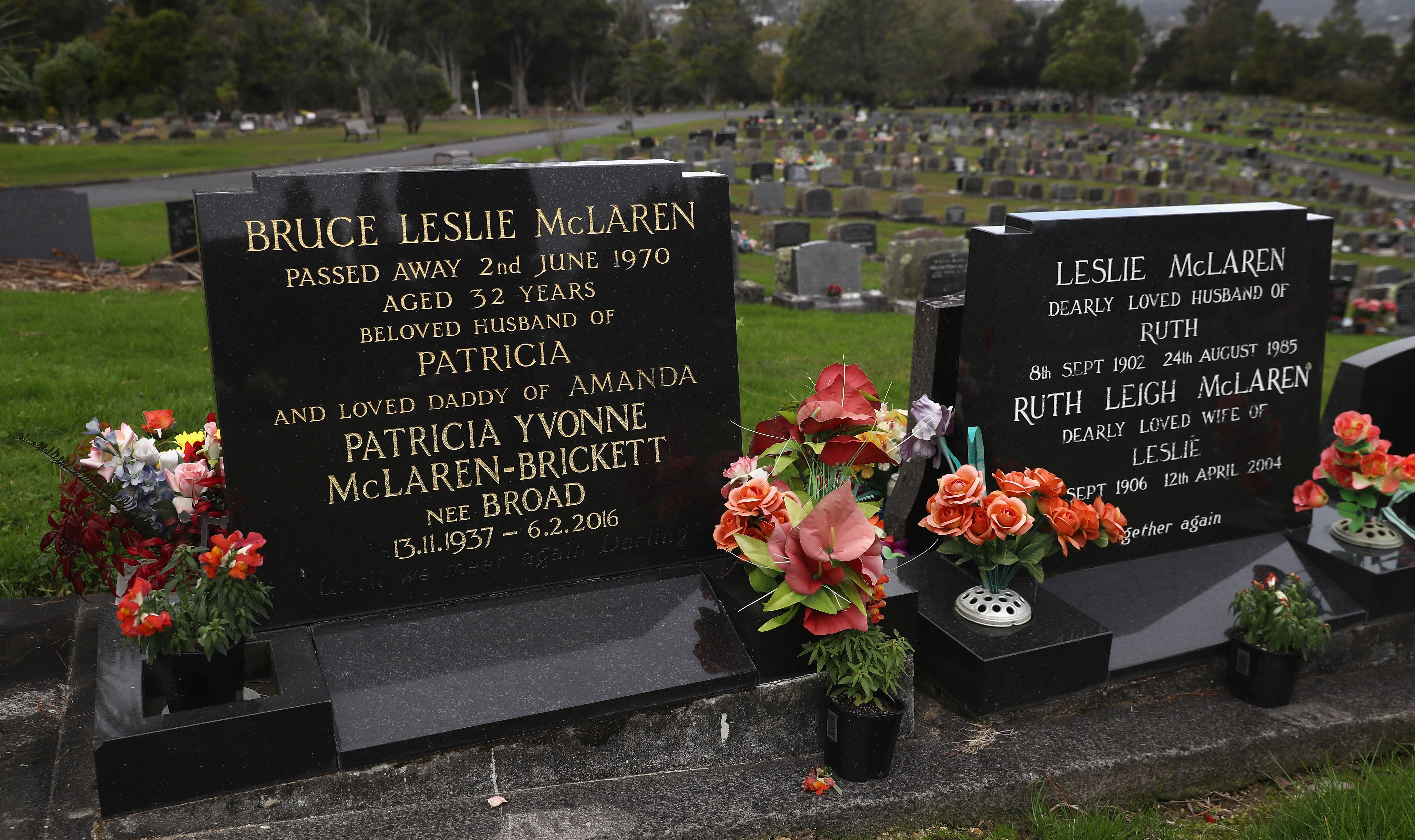 The grave of Bruce McLaren and family members have been vandalised in Auckland (pictured in 2017)