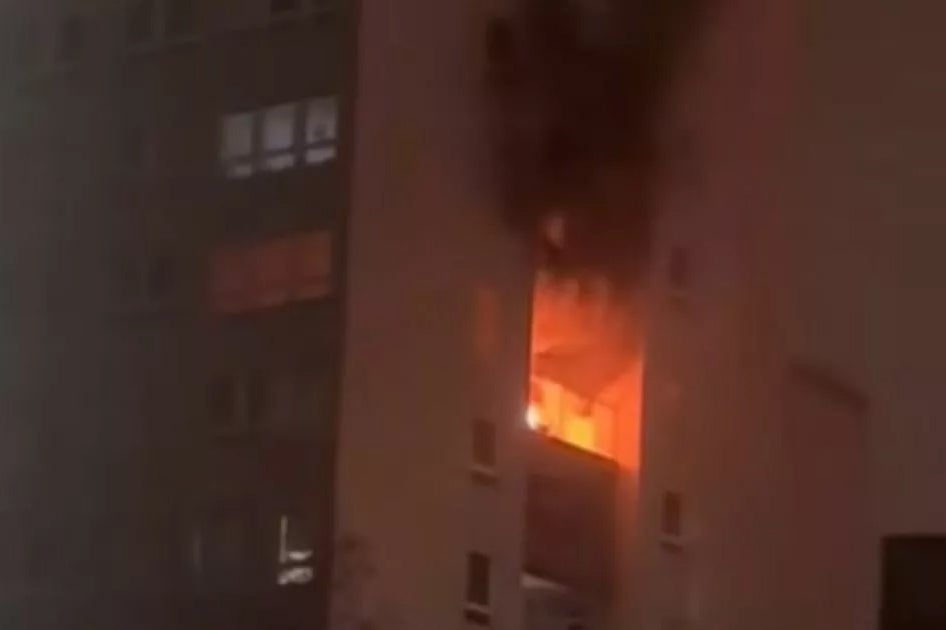 Firefighters battled the ferocious flames at Knowsley Heights tower block on Primrose Drive on Wednesday evening