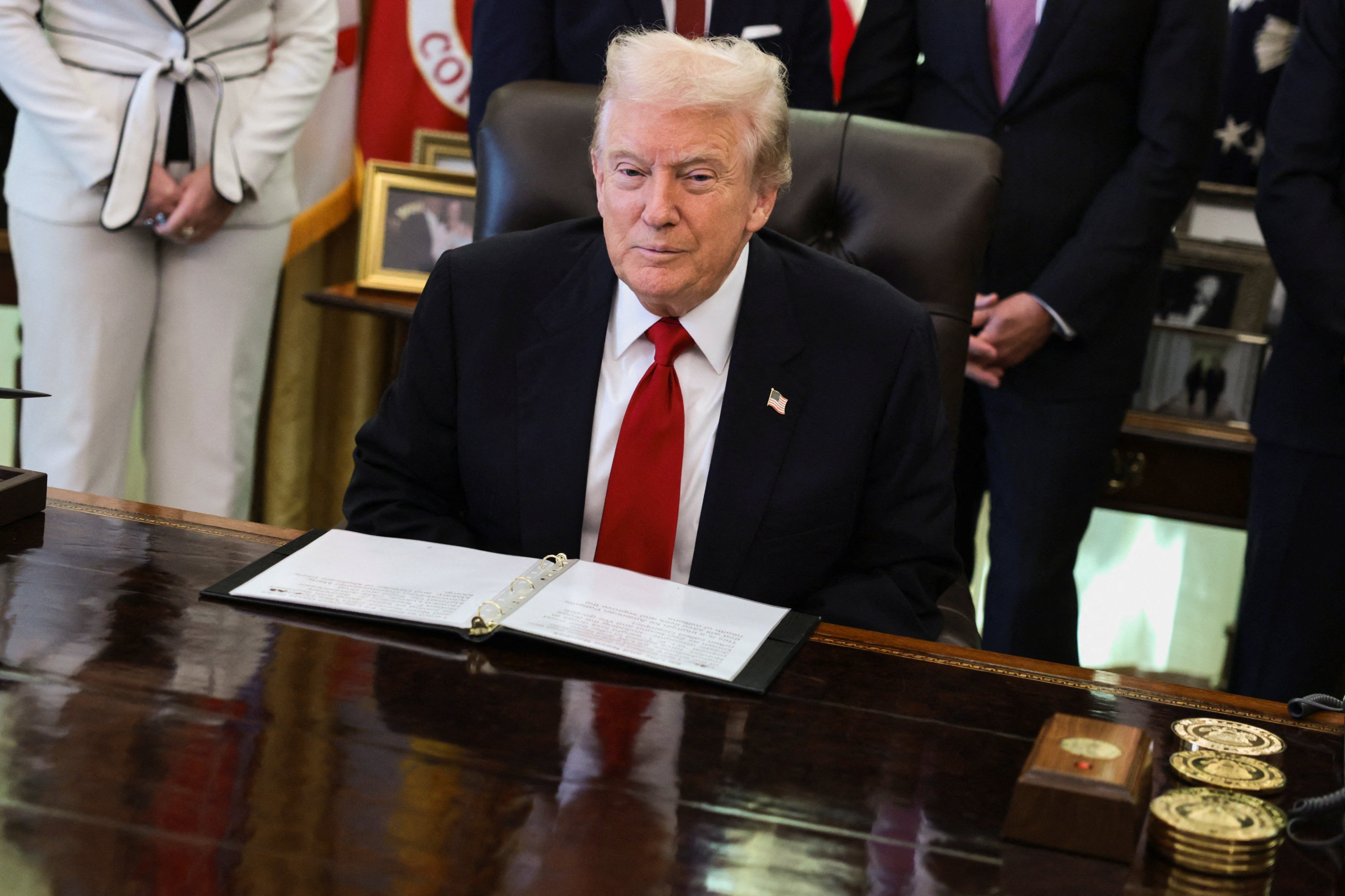 U.S. President Donald Trump attends an event to announce lower drug prices cost for weight-loss medication.