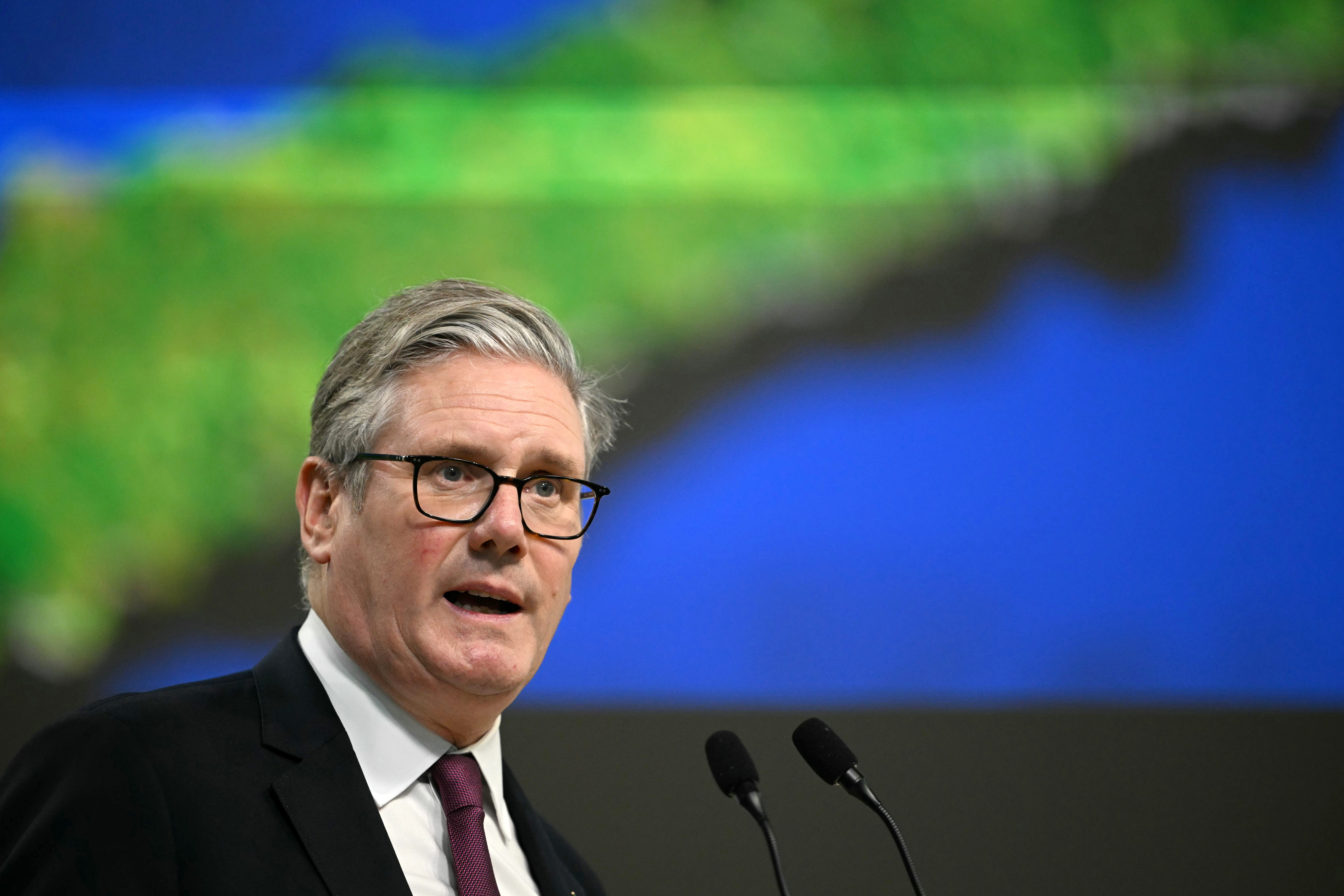 Prime Minister Sir Keir Starmer gives a speech at the Cop30 summit in Belem (Mauro Pimentel/PA)