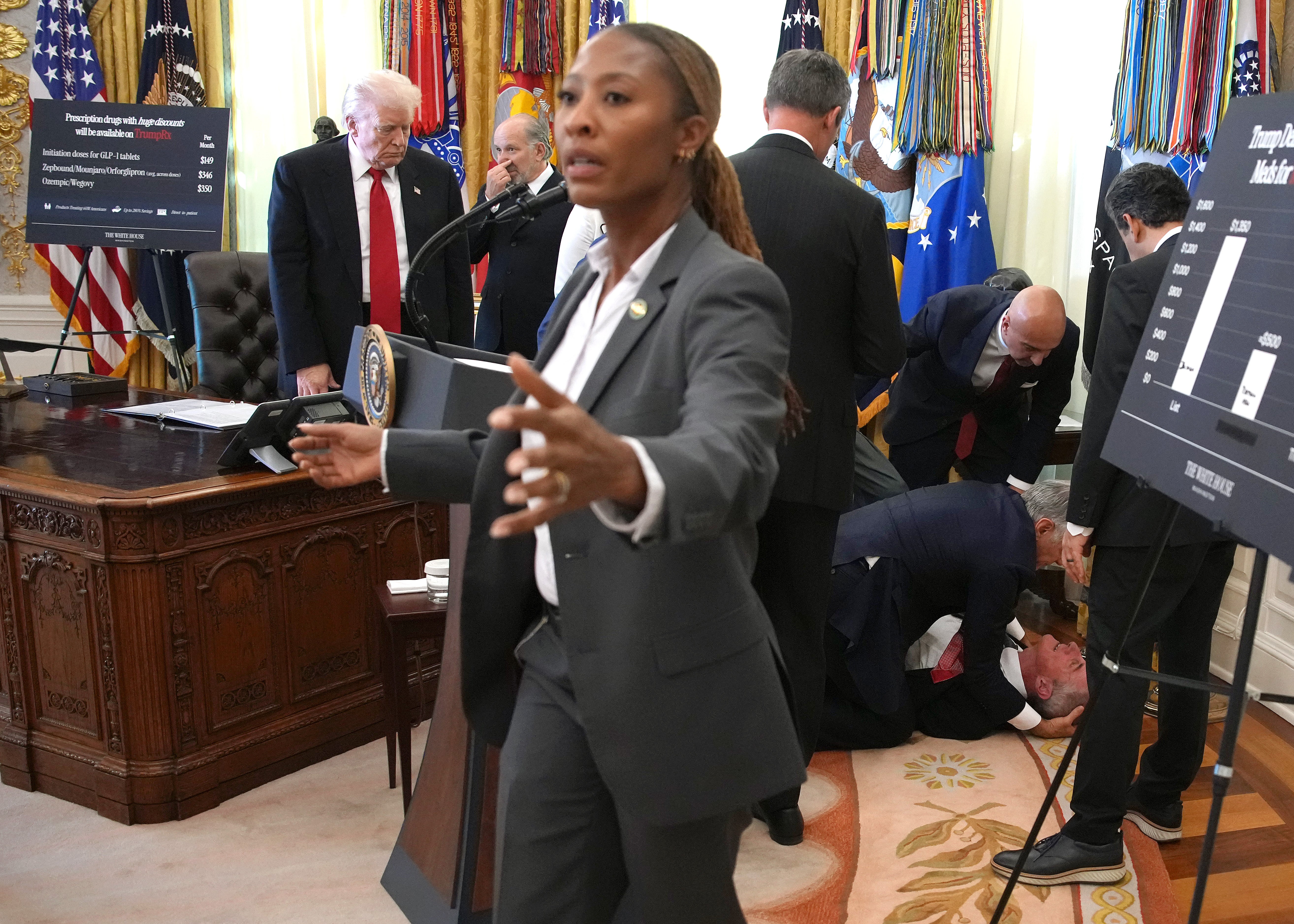 Trump’s announcement was interrupted when an official passed out in the Oval Office.