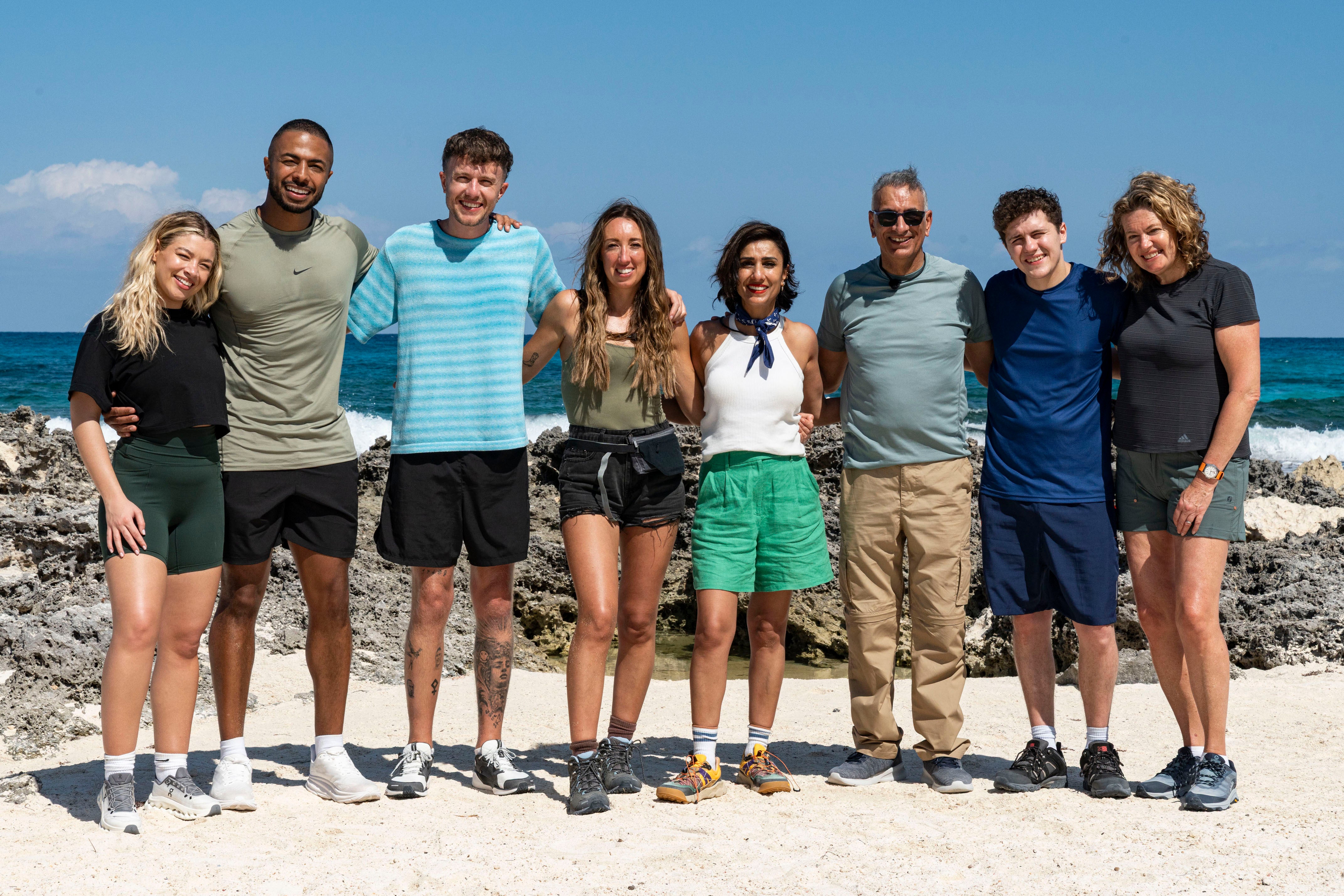 (Left to right) Partners Molly Rainford and Tyler West, Roman Kemp and sister Harleymoon, Anita Rani and Dad Bal and Dylan Llewellyn with mum Jackie. taking part in BBC1's Celebrity Race Across The World