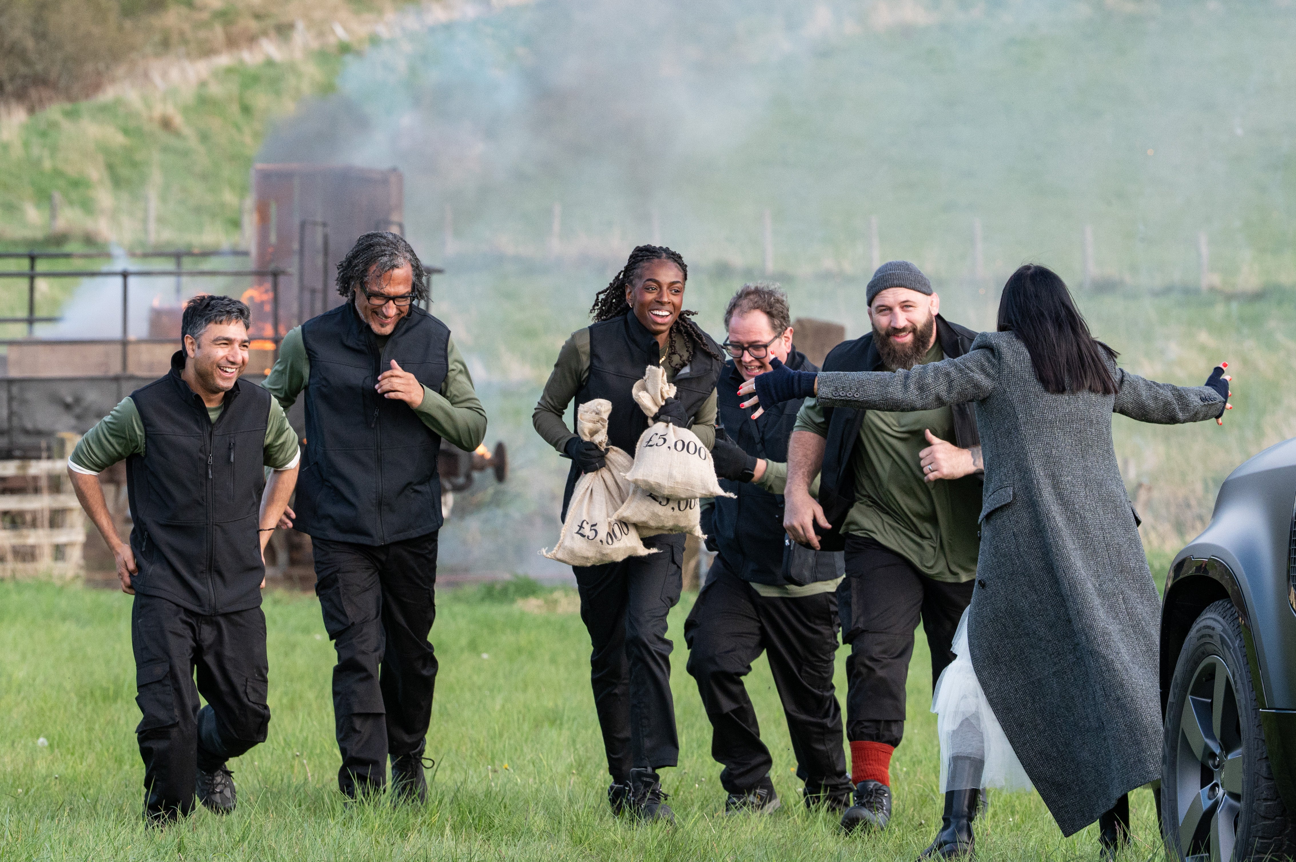 The finalists vie to escape from the train before an explosion
