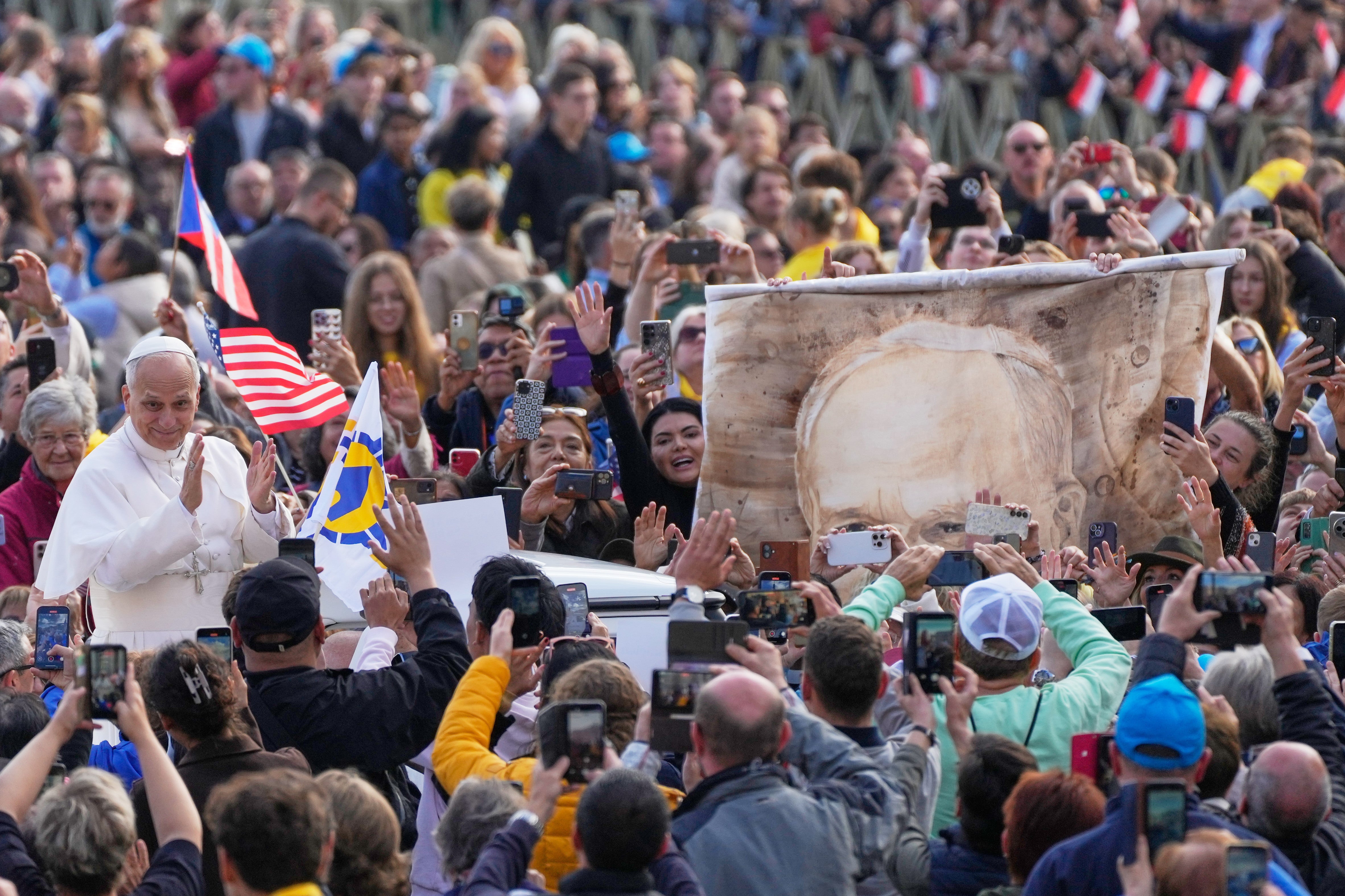 Pope Leo, pictured on 29 October, addressed faithful on the anniversary of the declaration of Nostra Aetate
