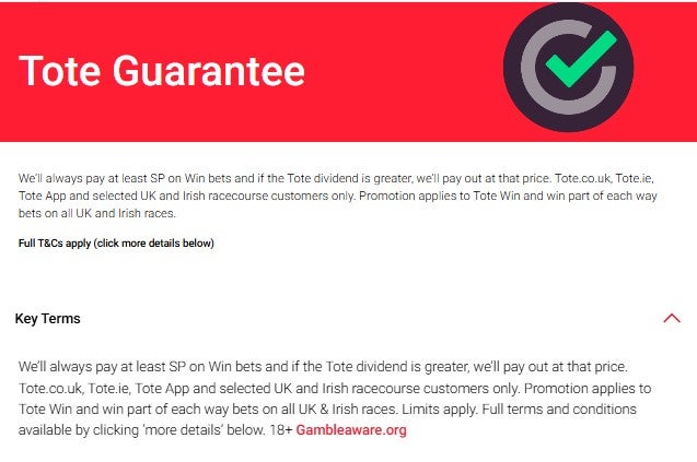 The Tote guarantee works in a similar way to BOG, securing bettors the best price on any winners