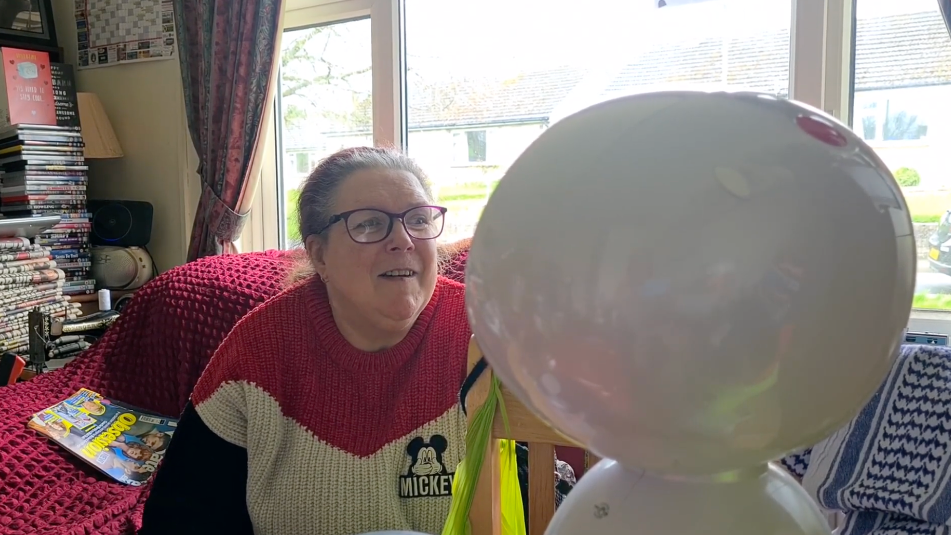 The robot connects Tara with her carers over video call twice a week