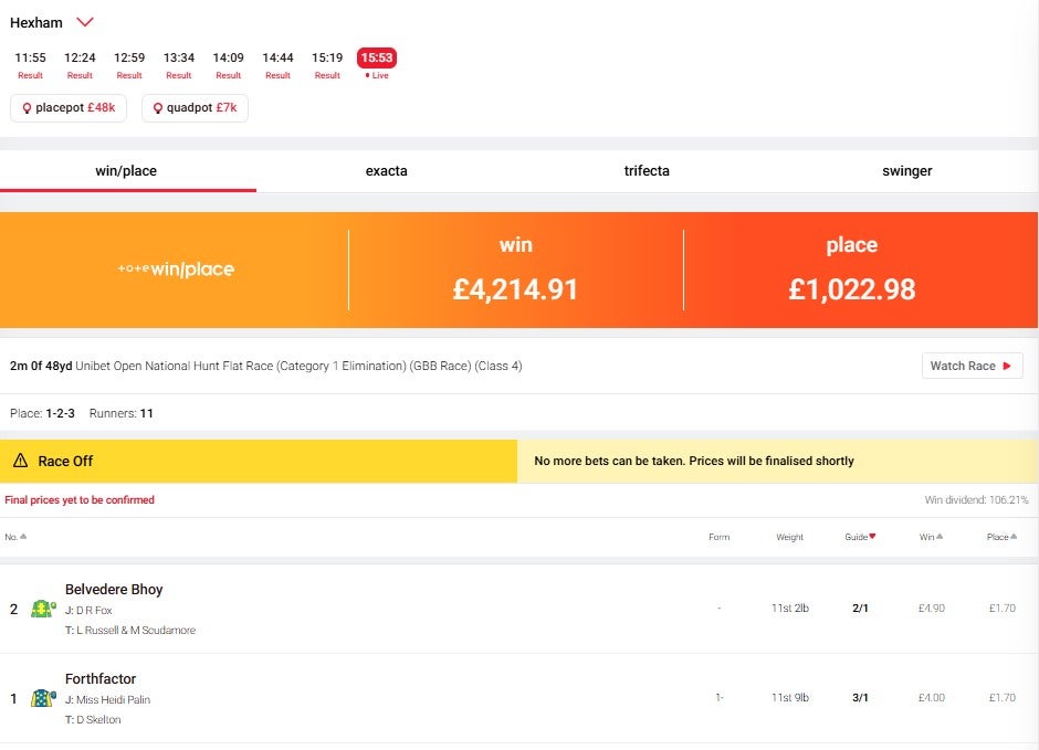A Tote racecard looks a little different to some betting sites and may take some getting use to