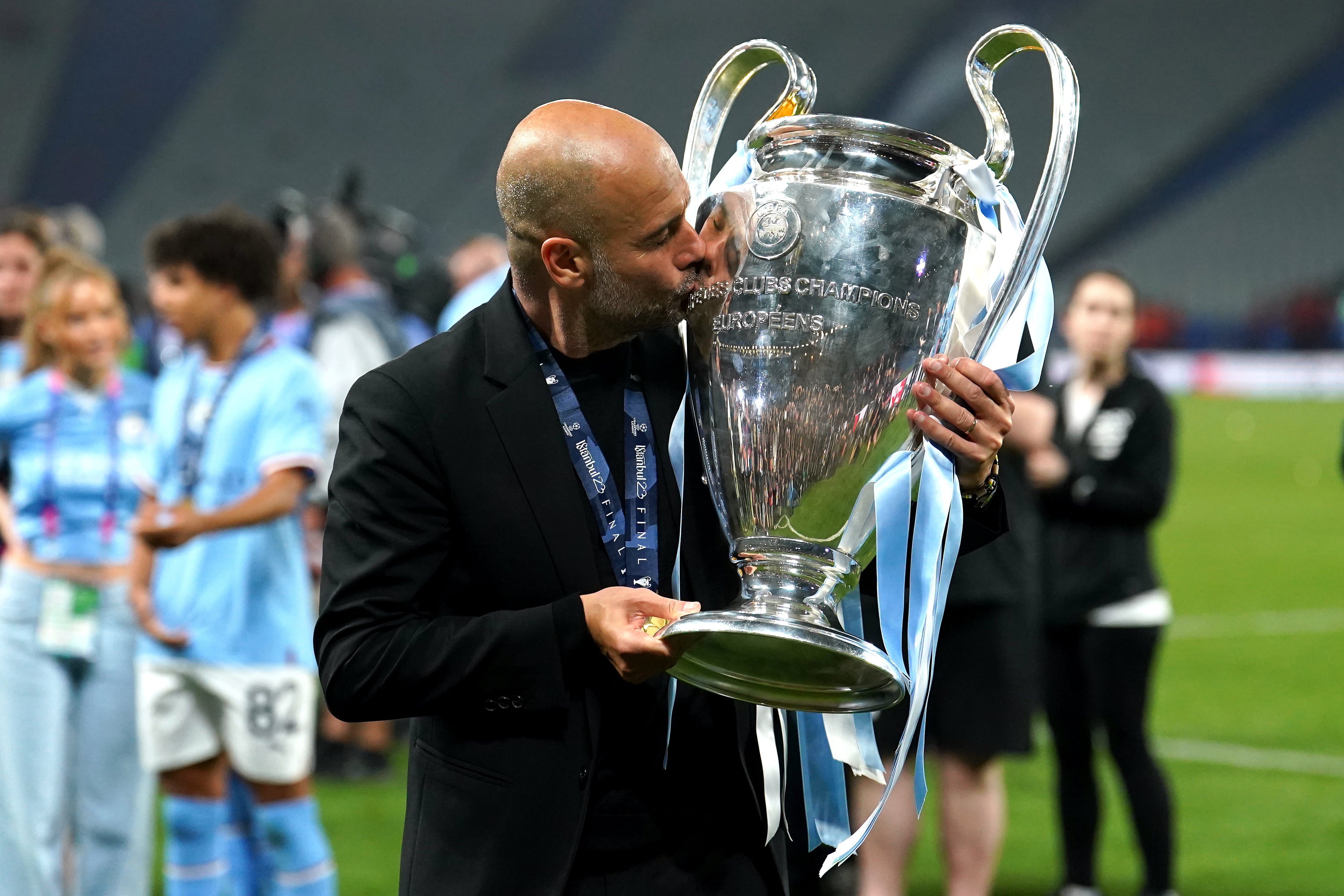 Pep Guardiola’s 715 career victories include the 2023 Champions League final (Martin Rickett/PA)